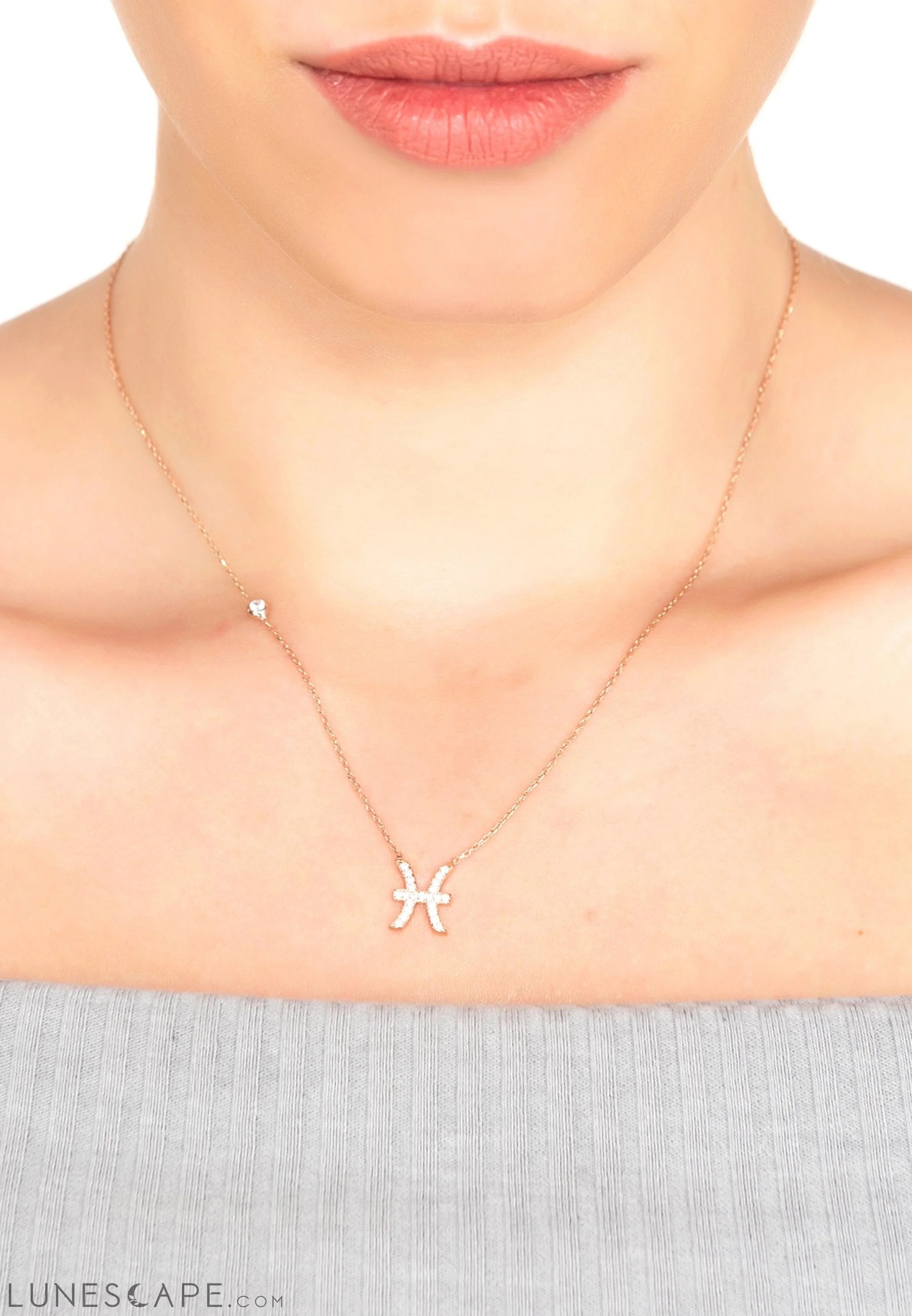 Zodiac Star Sign Pendant Necklace Rose Gold Pisces LUNESCAPE