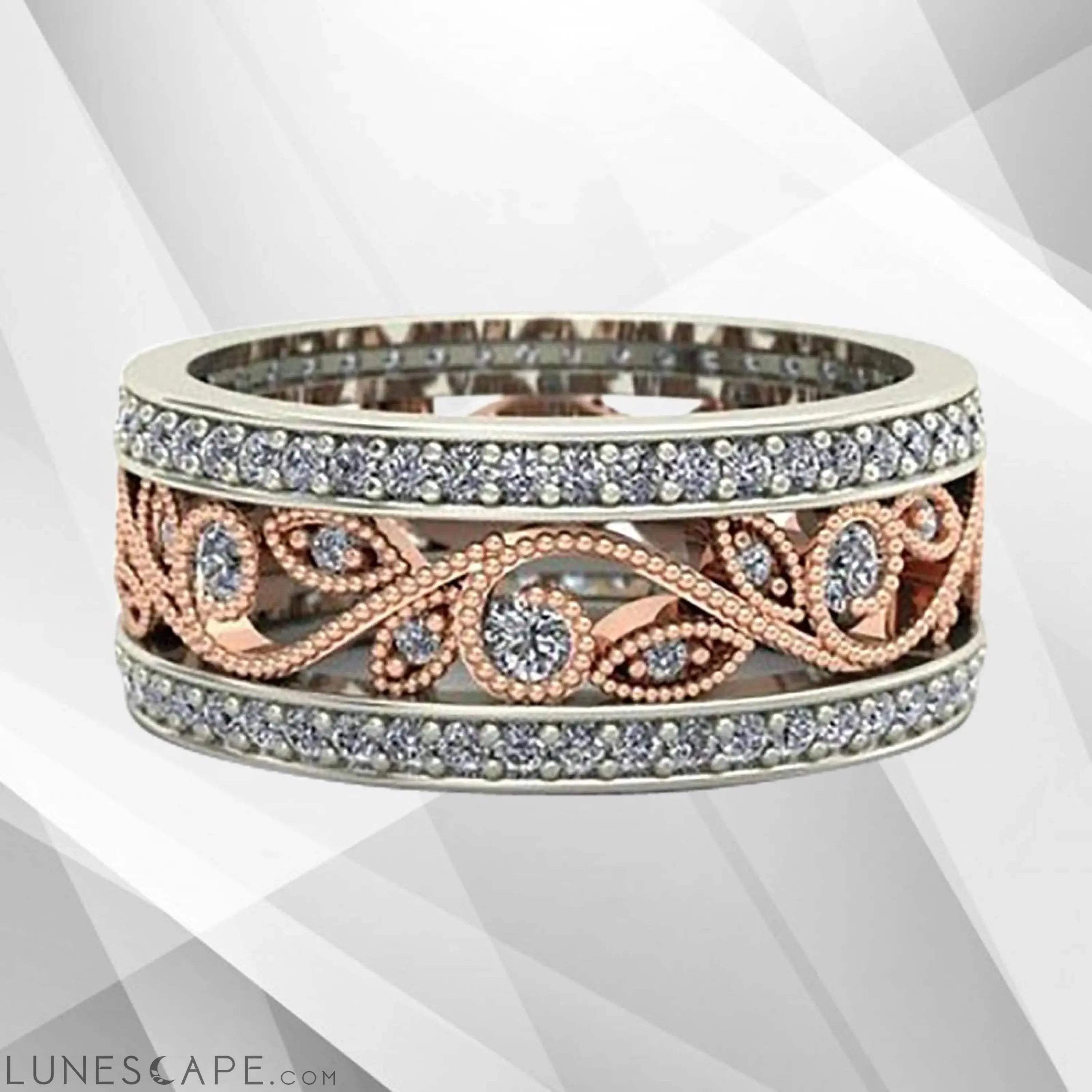 0.35CT 122 CZ Diamonds Two Tone Bridal Band Ring 18Ct Rose And White LUNESCAPE