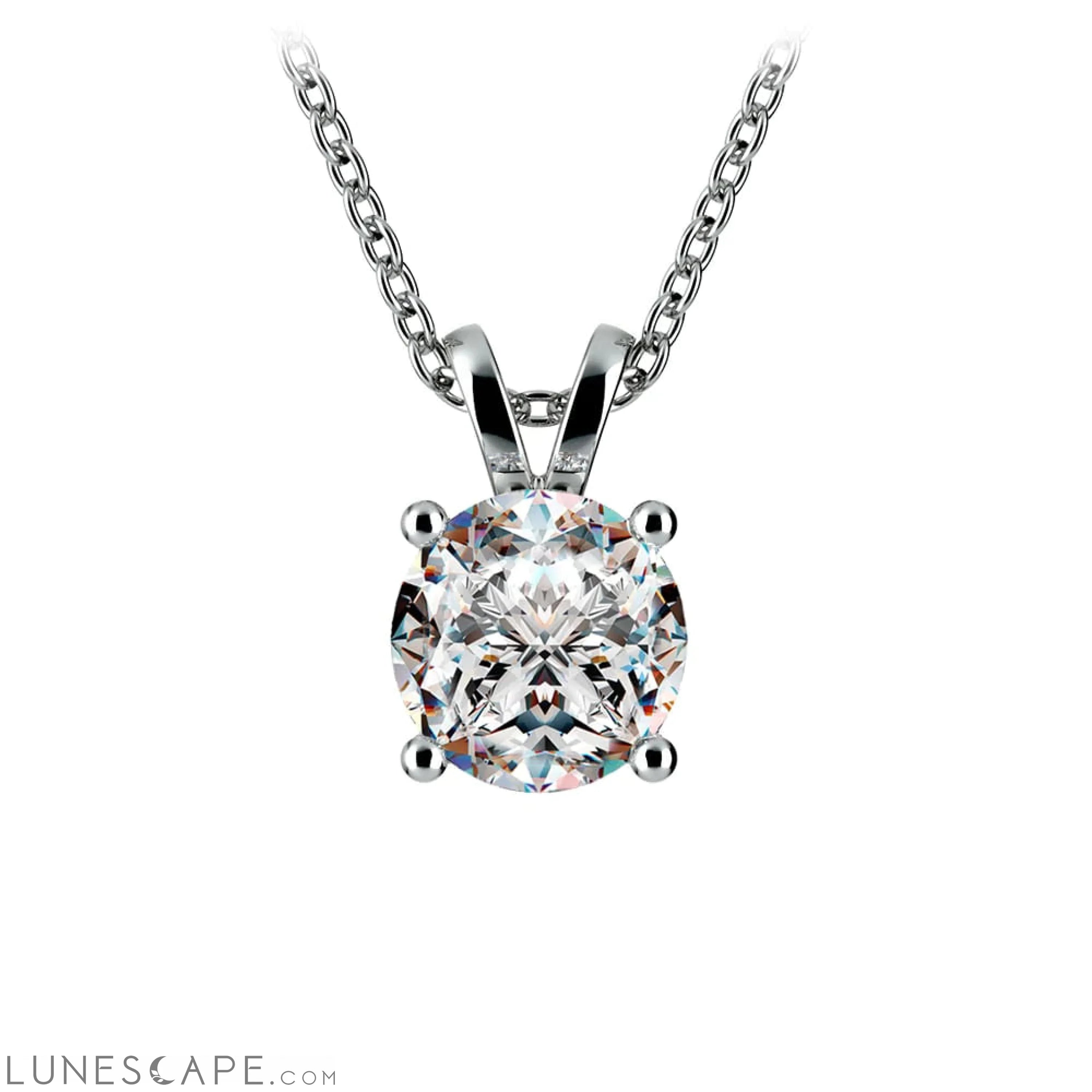 1.50 Ctw Prong Set Round Lab Grown Diamond Pendant in White /Yellow Gold G-Vs LUNESCAPE