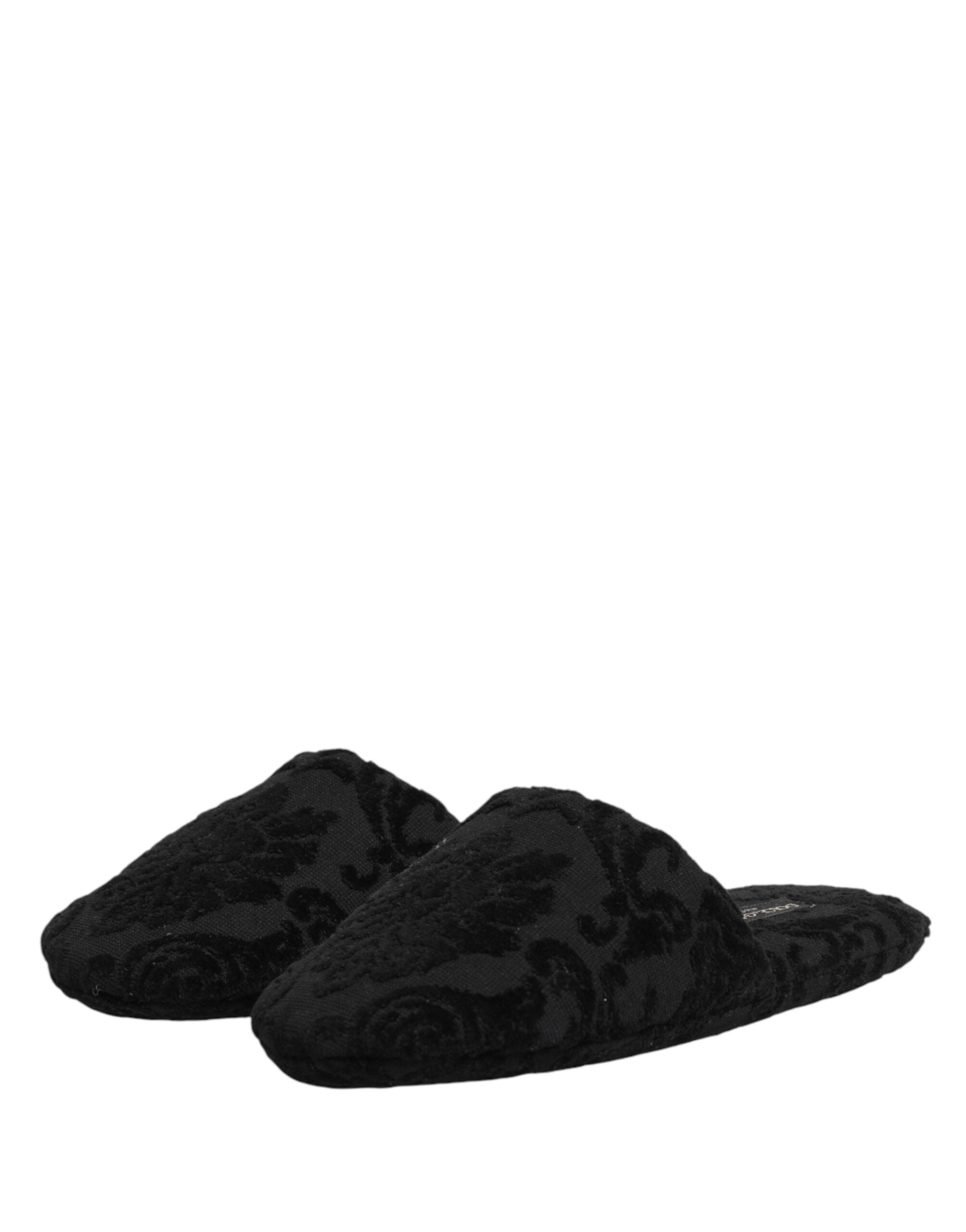 Dolce & Gabbana Black Logo Embroidered Slipper