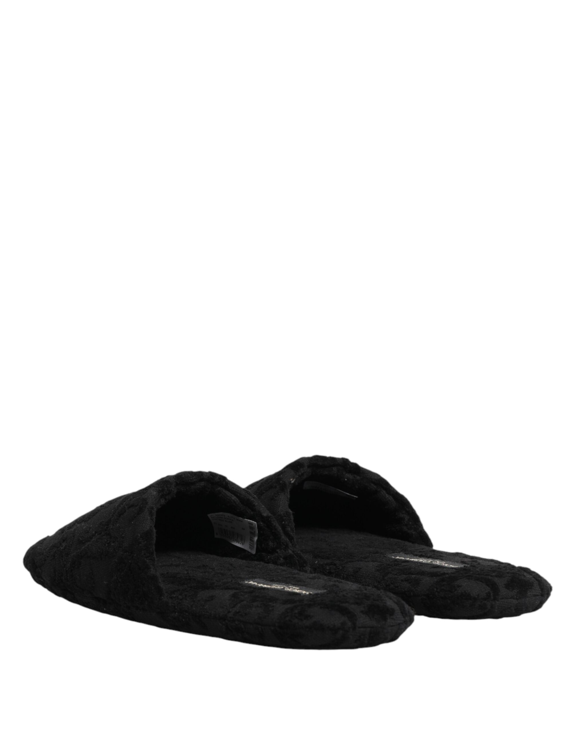 Dolce & Gabbana Black Logo Embroidered Slipper
