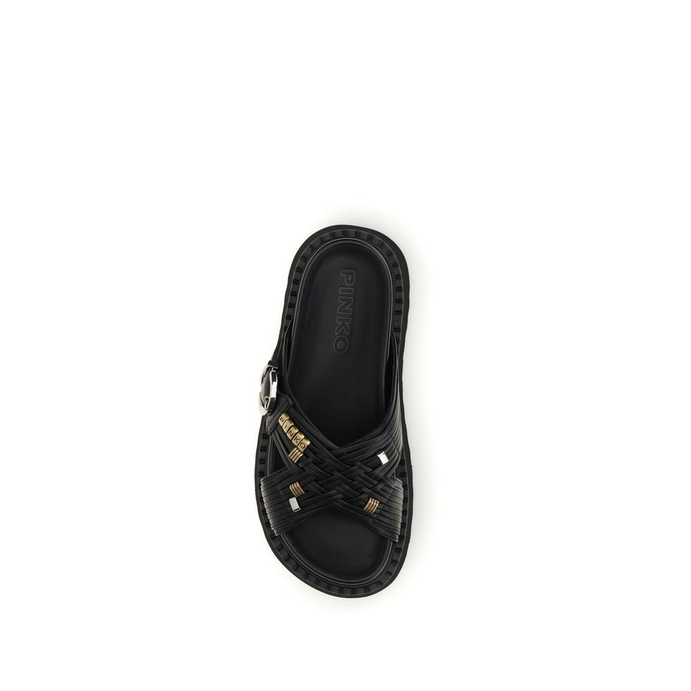 PINKO Black Goatskin Platform Sandals LUNESCAPE
