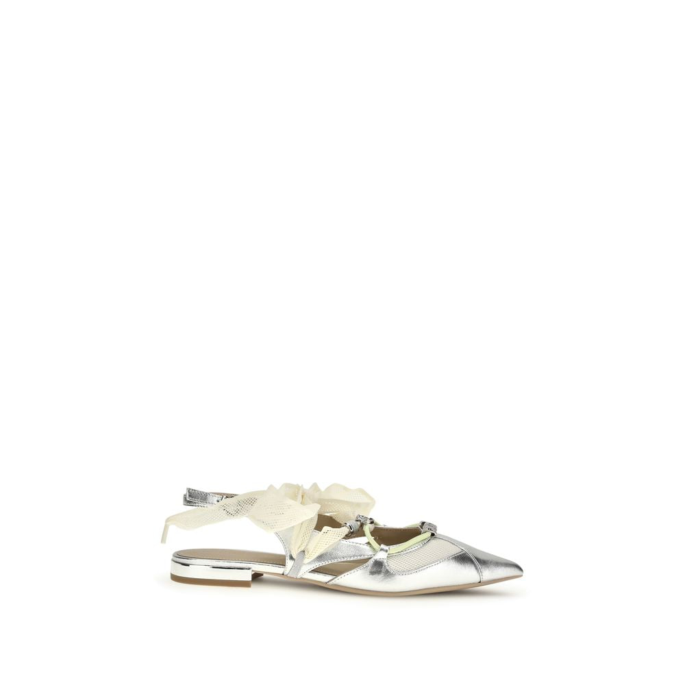 PINKO Silver Calf Leather Bos Taurus Ballet Flats LUNESCAPE