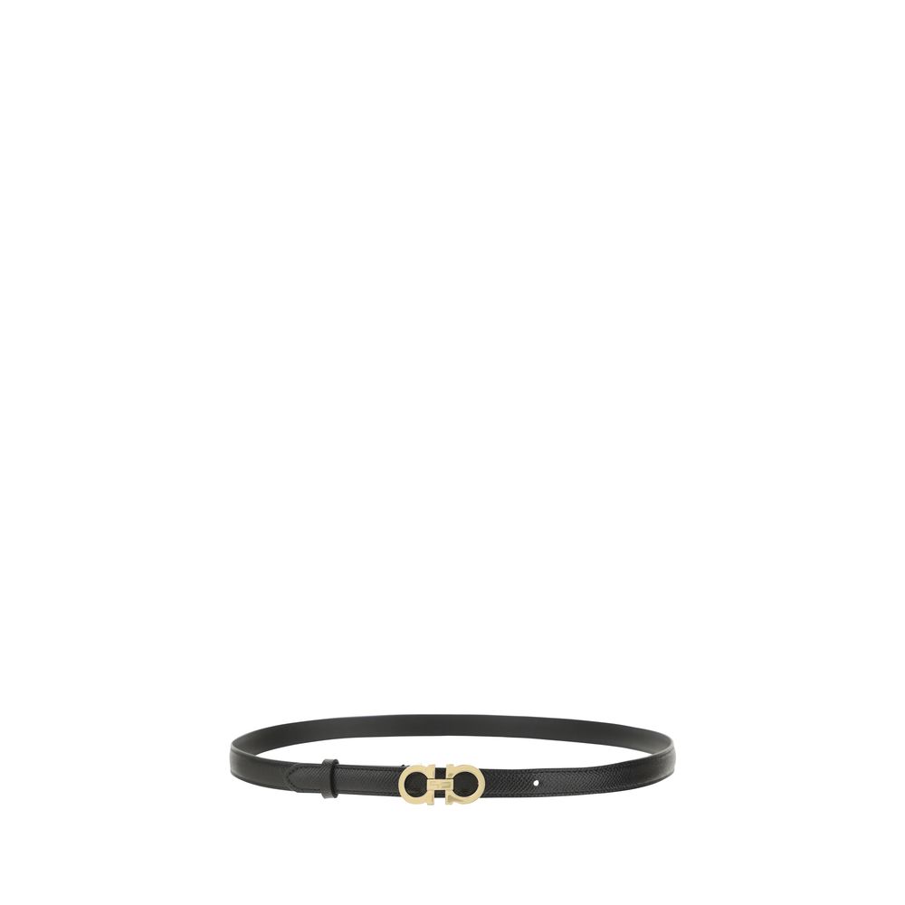 Ferragamo Black Calf Leather Bos Taurus Thin Belt