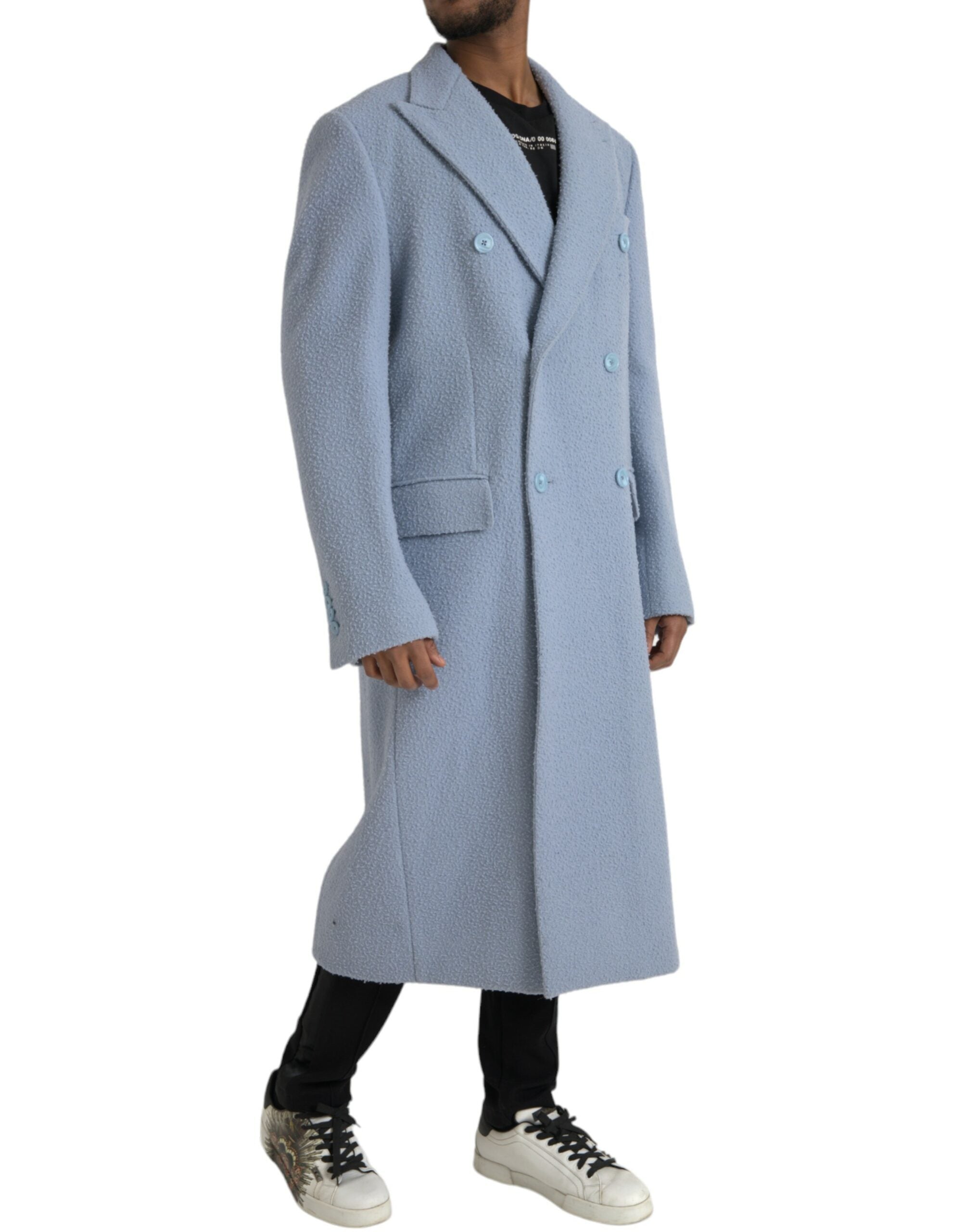 Dolce & Gabbana Blue Cashmere Trench Coat