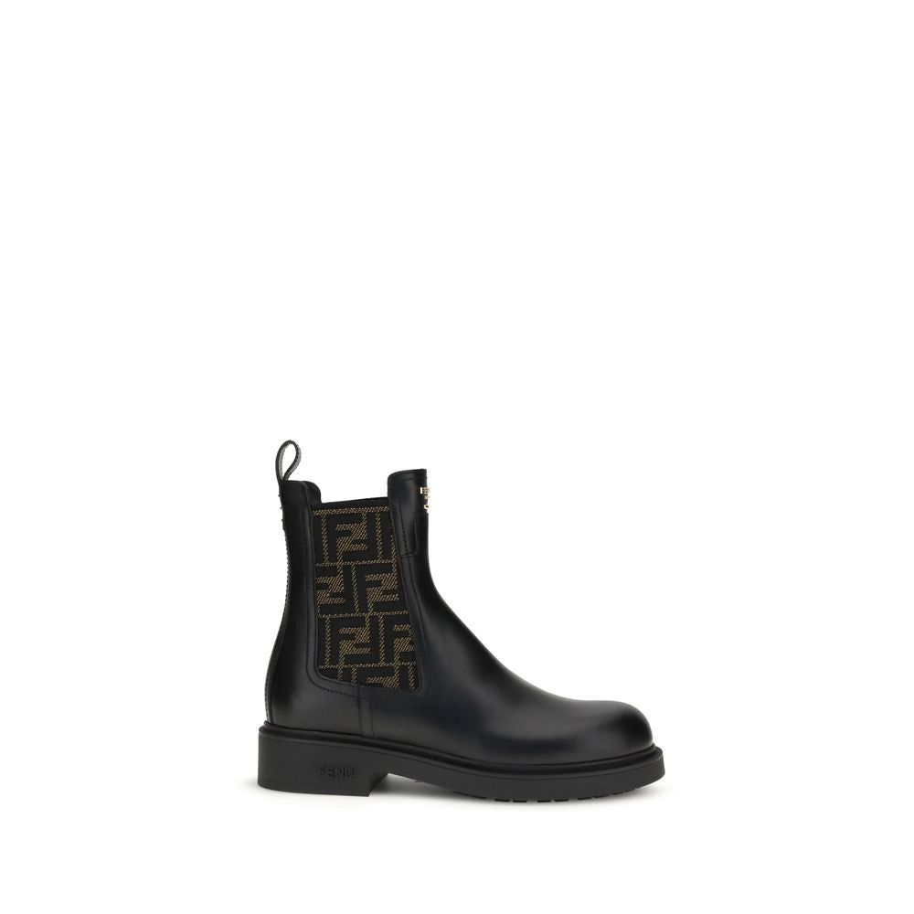 Fendi Black Calf Leather Bos Taurus Ankle Boots LUNESCAPE