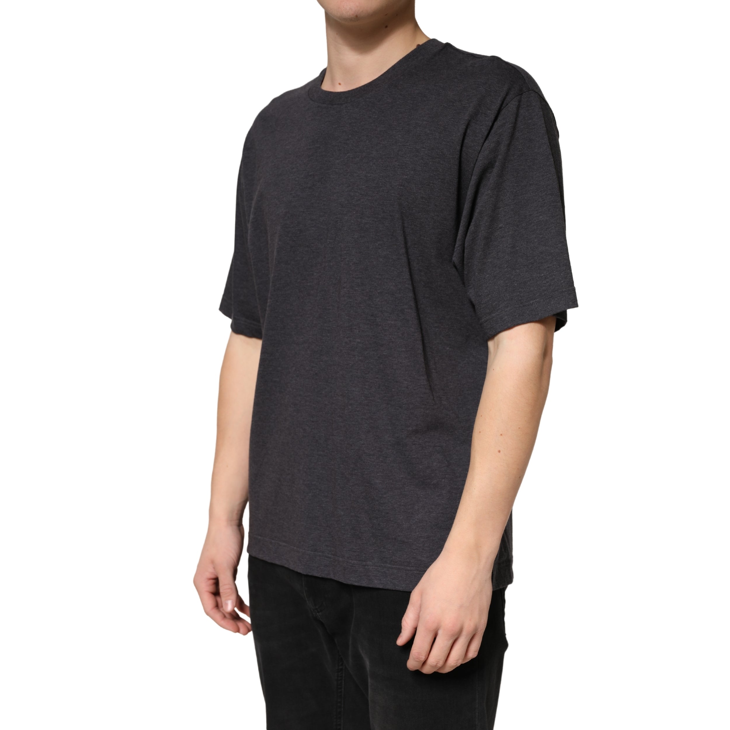 Dolce & Gabbana Dark Grey Cotton Crewneck Short Sleeve