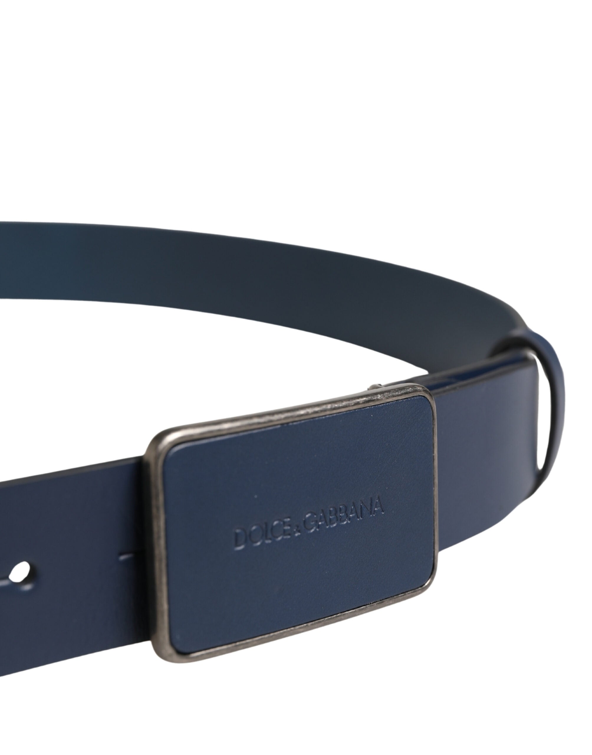 Dolce & Gabbana Blue Leather Logo Metal Buckle Men Belt