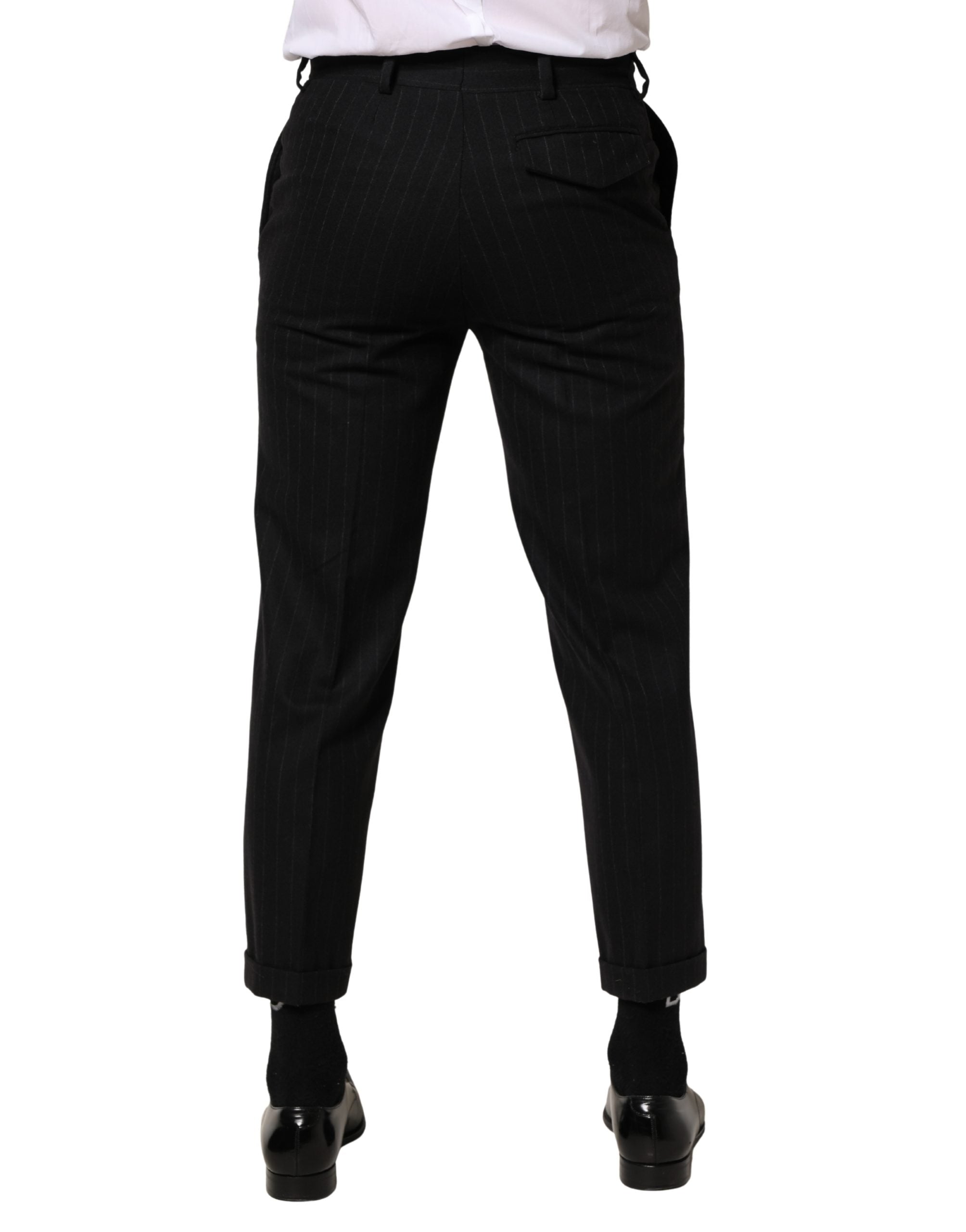 Dolce & Gabbana Black Stripes Wool Dress Formal Trouser Pants