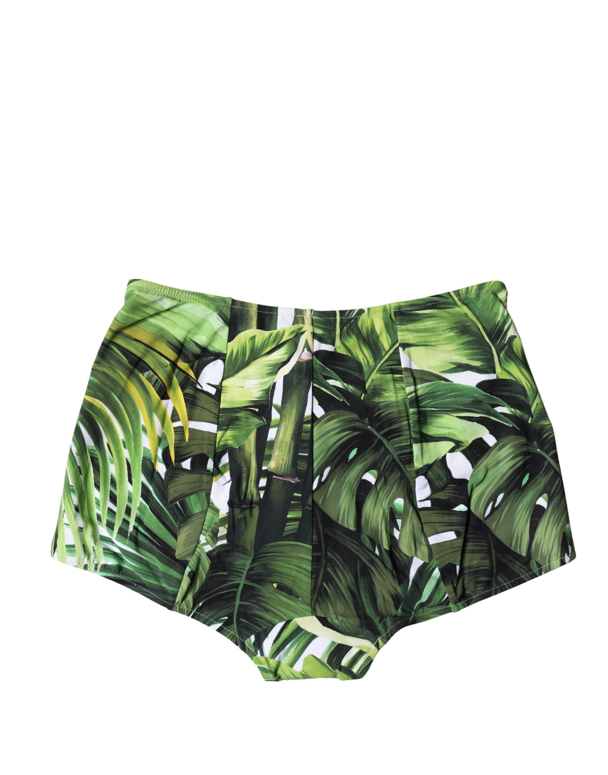 Dolce & Gabbana Green Leaf Print High-Waisted Girdle Beachwear