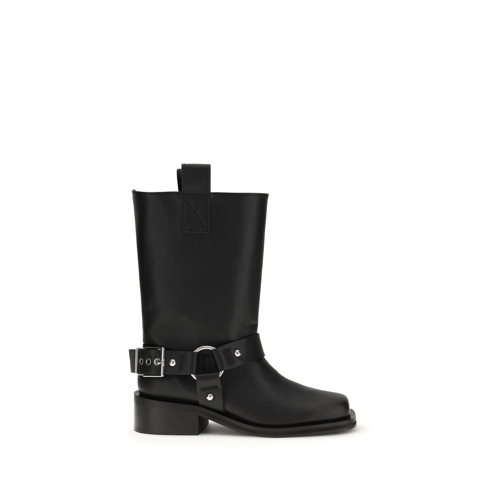 Ganni Black Calf Leather Bos Taurus Flat Boots