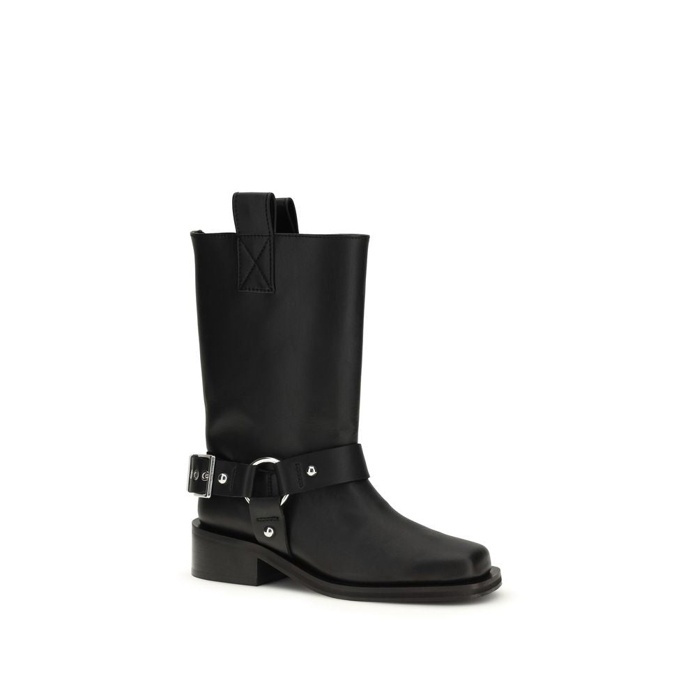 Ganni Black Calf Leather Bos Taurus Flat Boots