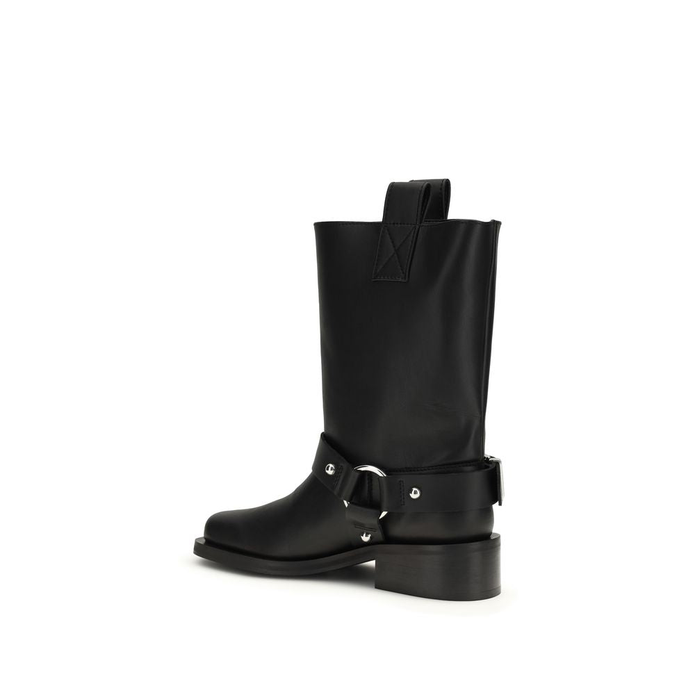 Ganni Black Calf Leather Bos Taurus Flat Boots