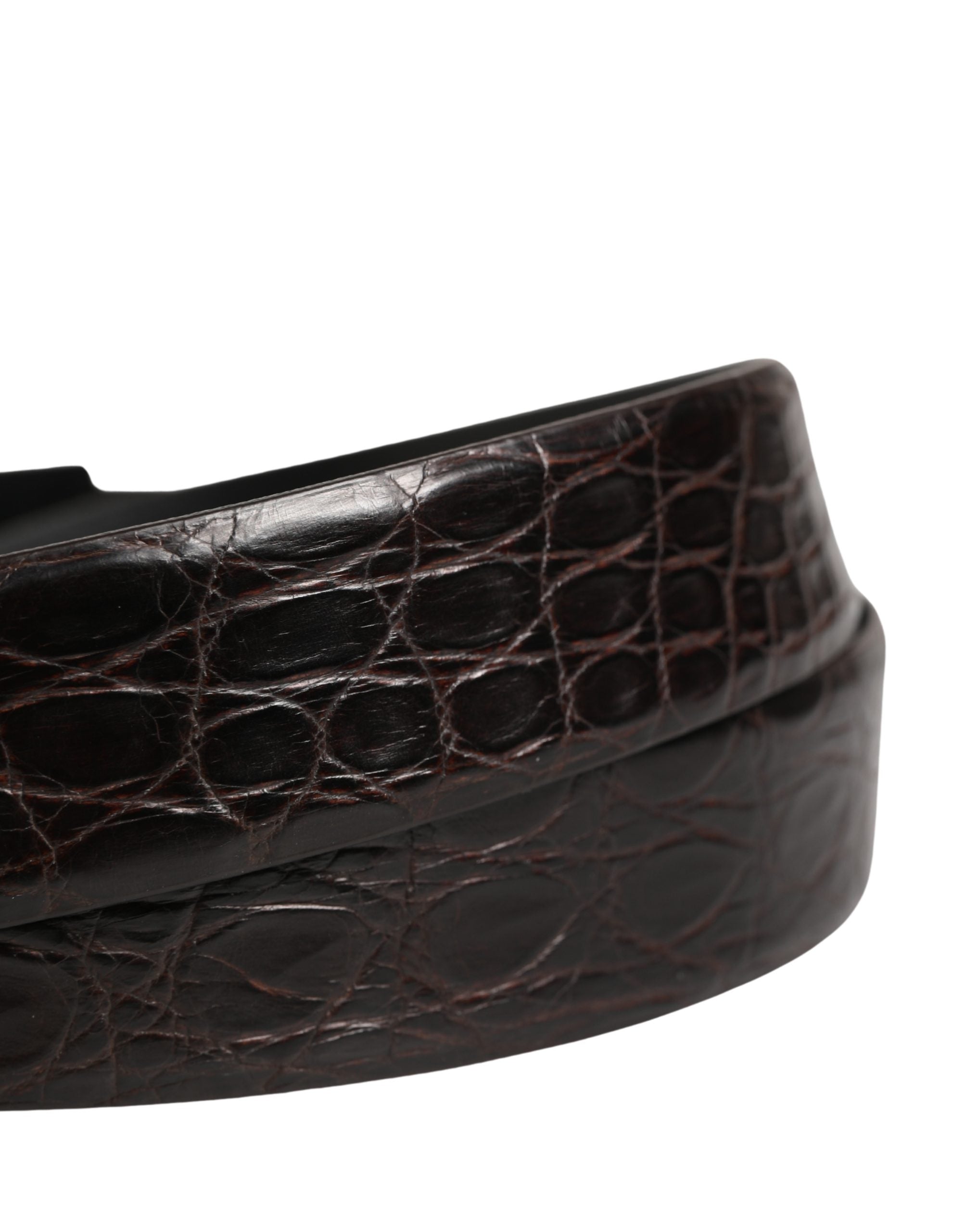 Dolce & Gabbana Men Black Exotic Leather Logo Buckle Belt
