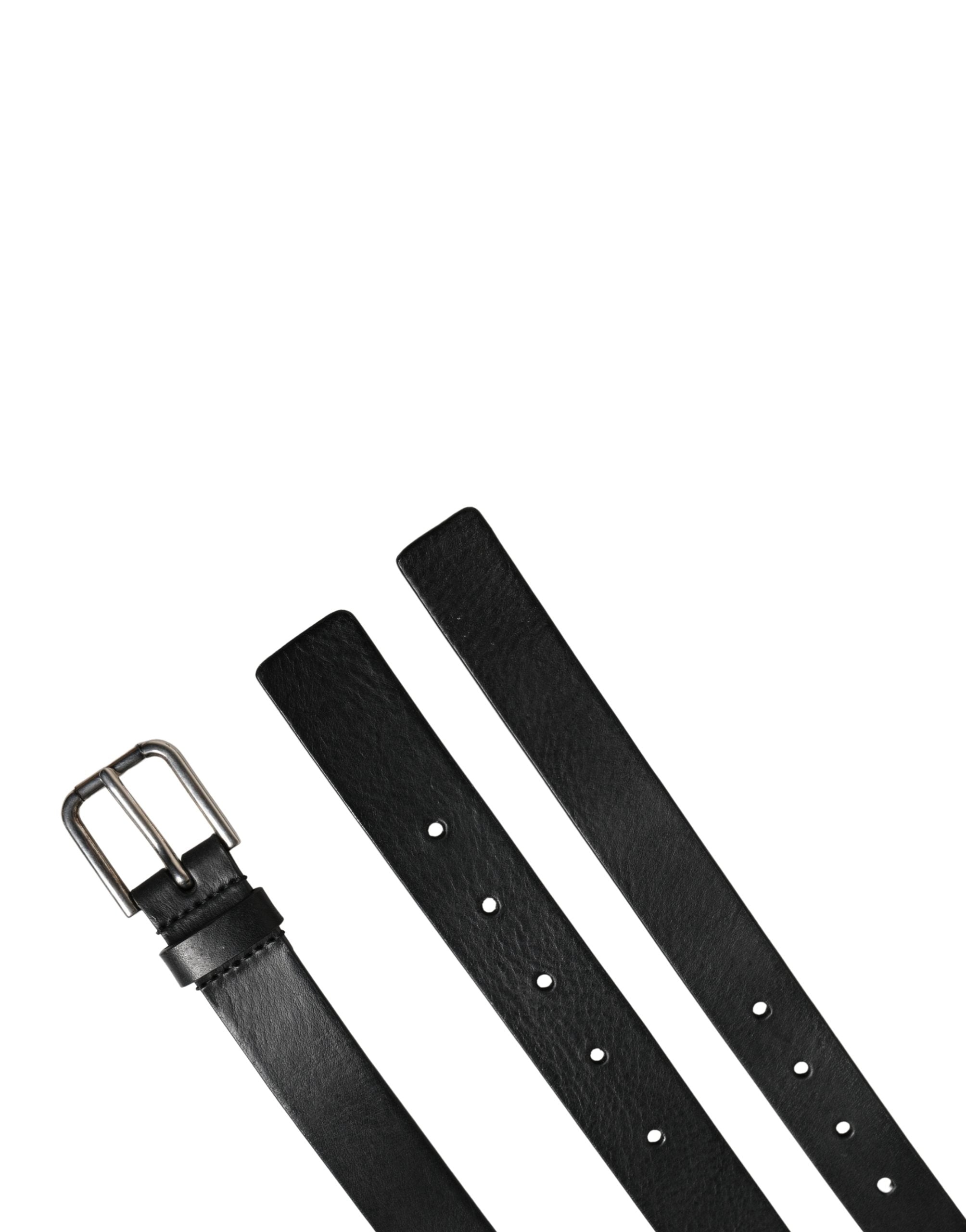 Dolce & Gabbana Black Double Strap Leather Silver Buckle Belt