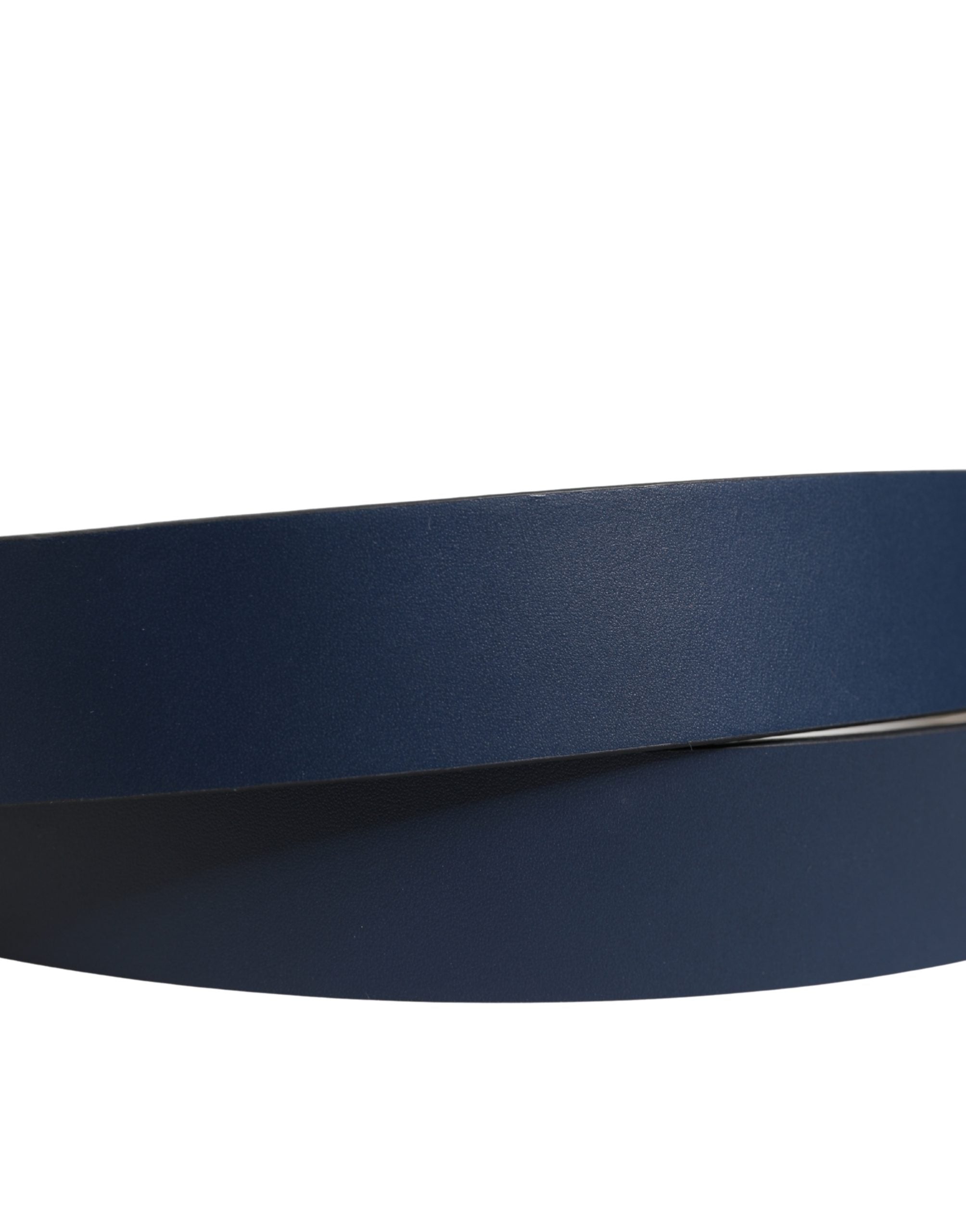 Dolce & Gabbana Dark Blue Calf Leather Logo Metal Buckle Belt