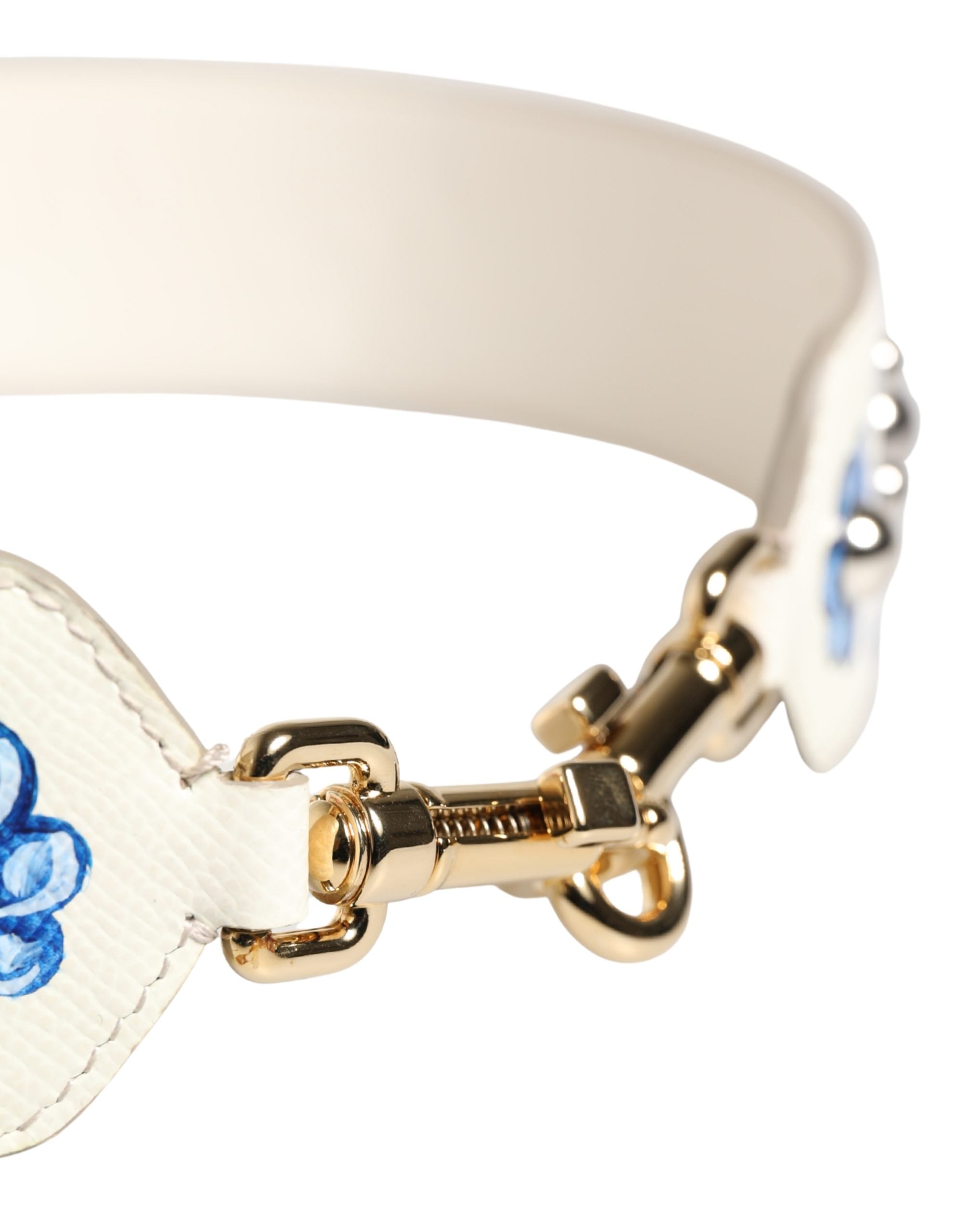 Dolce & Gabbana White Blue Floral Leather Stud Accessory Shoulder Strap