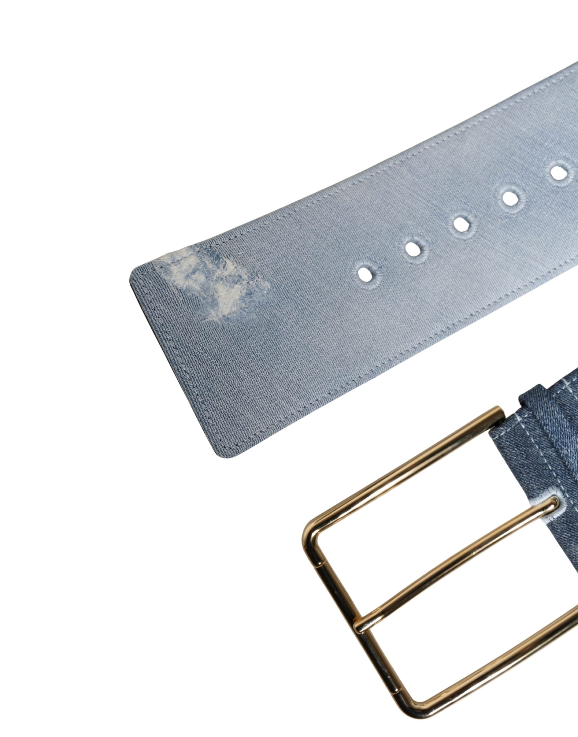 Dolce & Gabbana Blue Two Tone Denim Gold Metal Buckle Belt