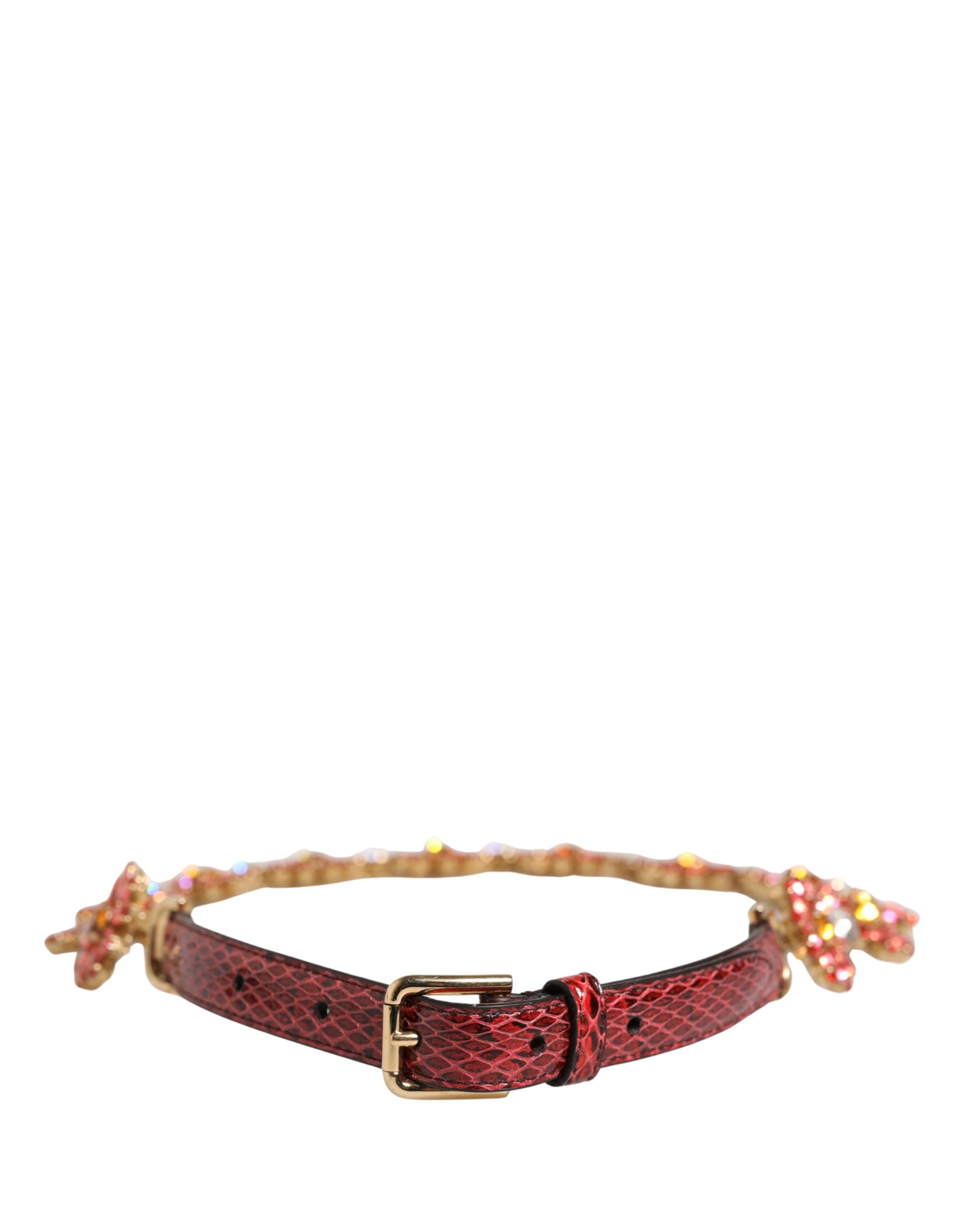 Dolce & Gabbana Red Leather Daisy Crystal Embellished Waist Belt