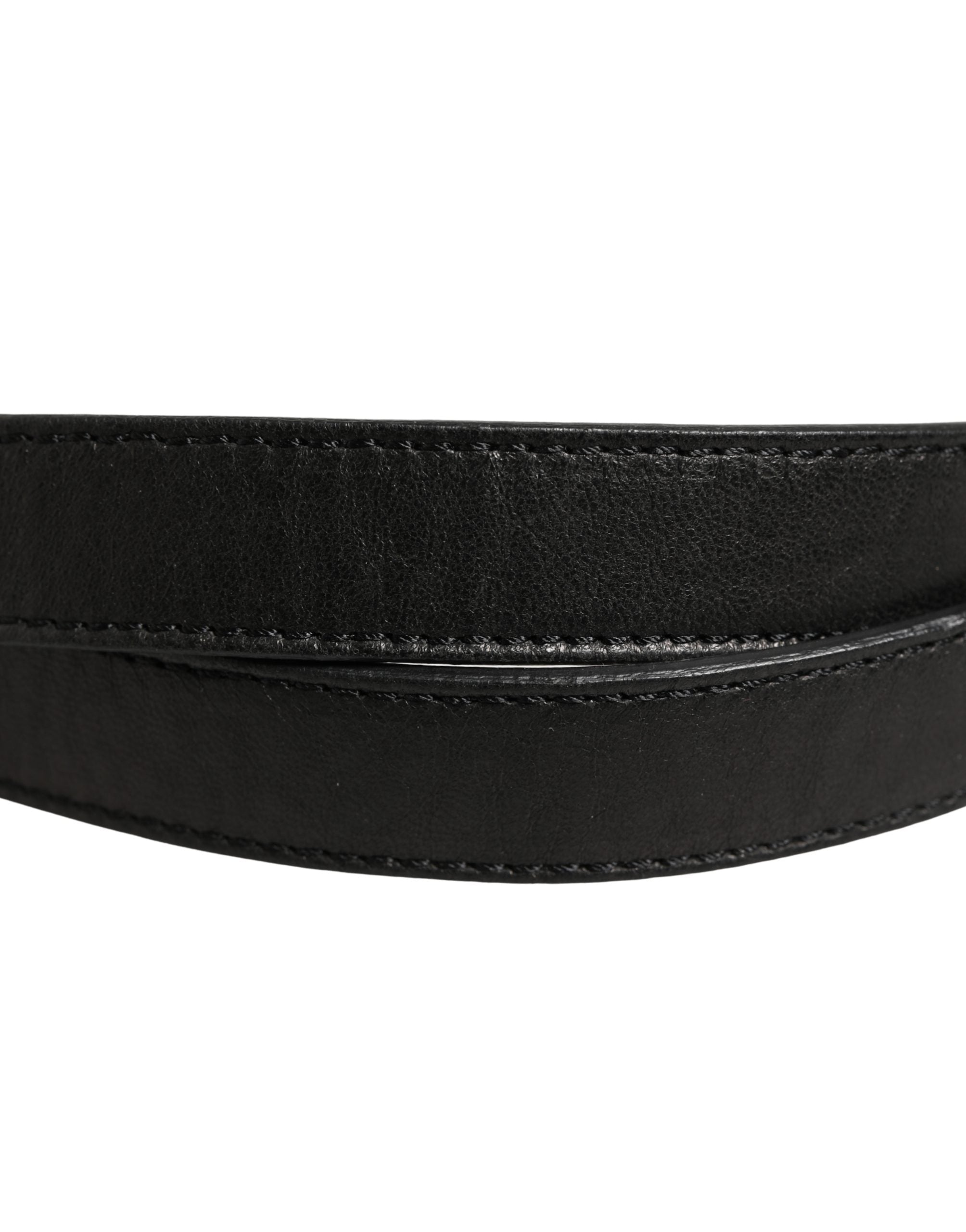 Costume National Black Leather Square Metal Buckle Waist Belt