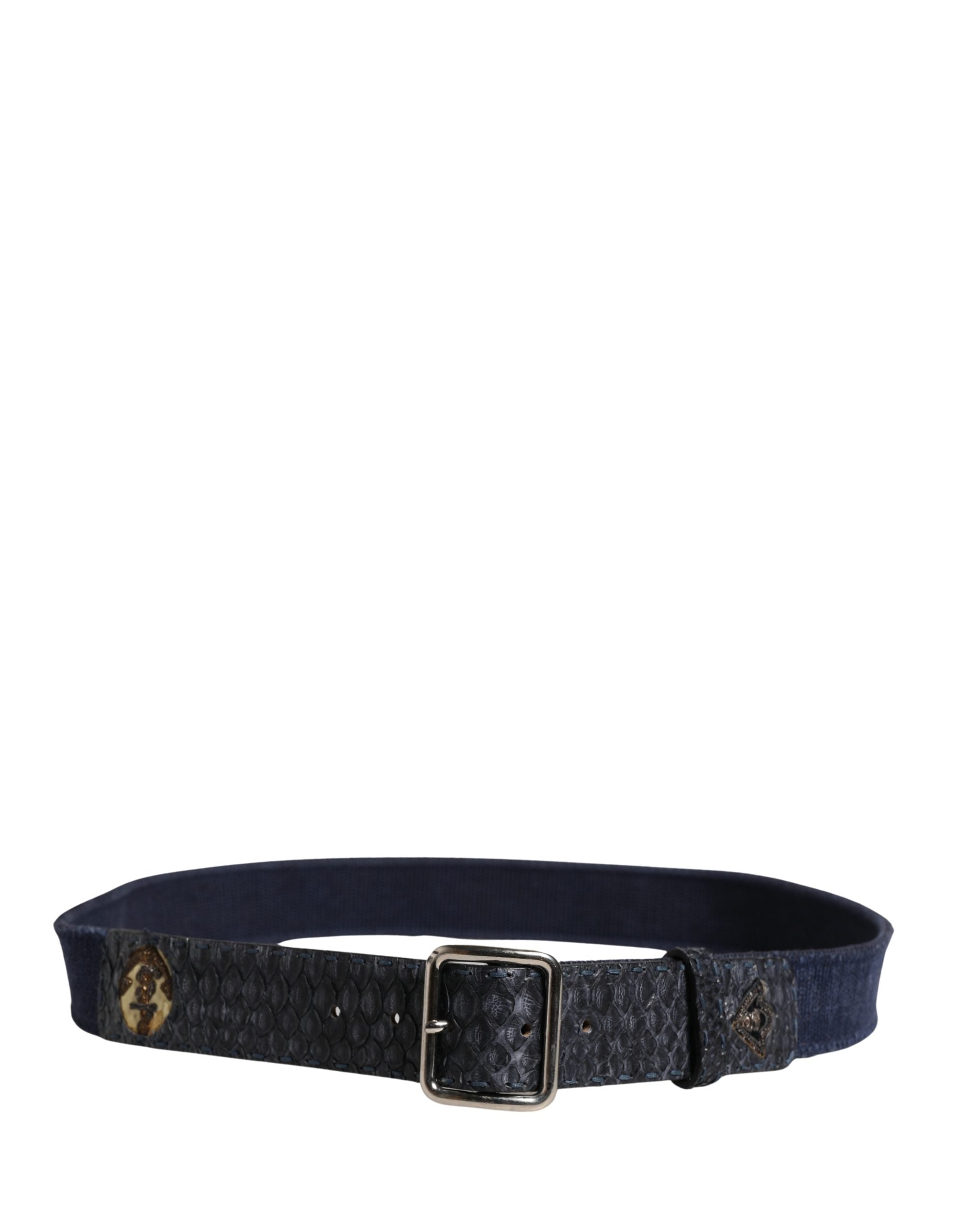 Ermanno Scervino Dark Blue Canvas Silver Metal Buckle Belt