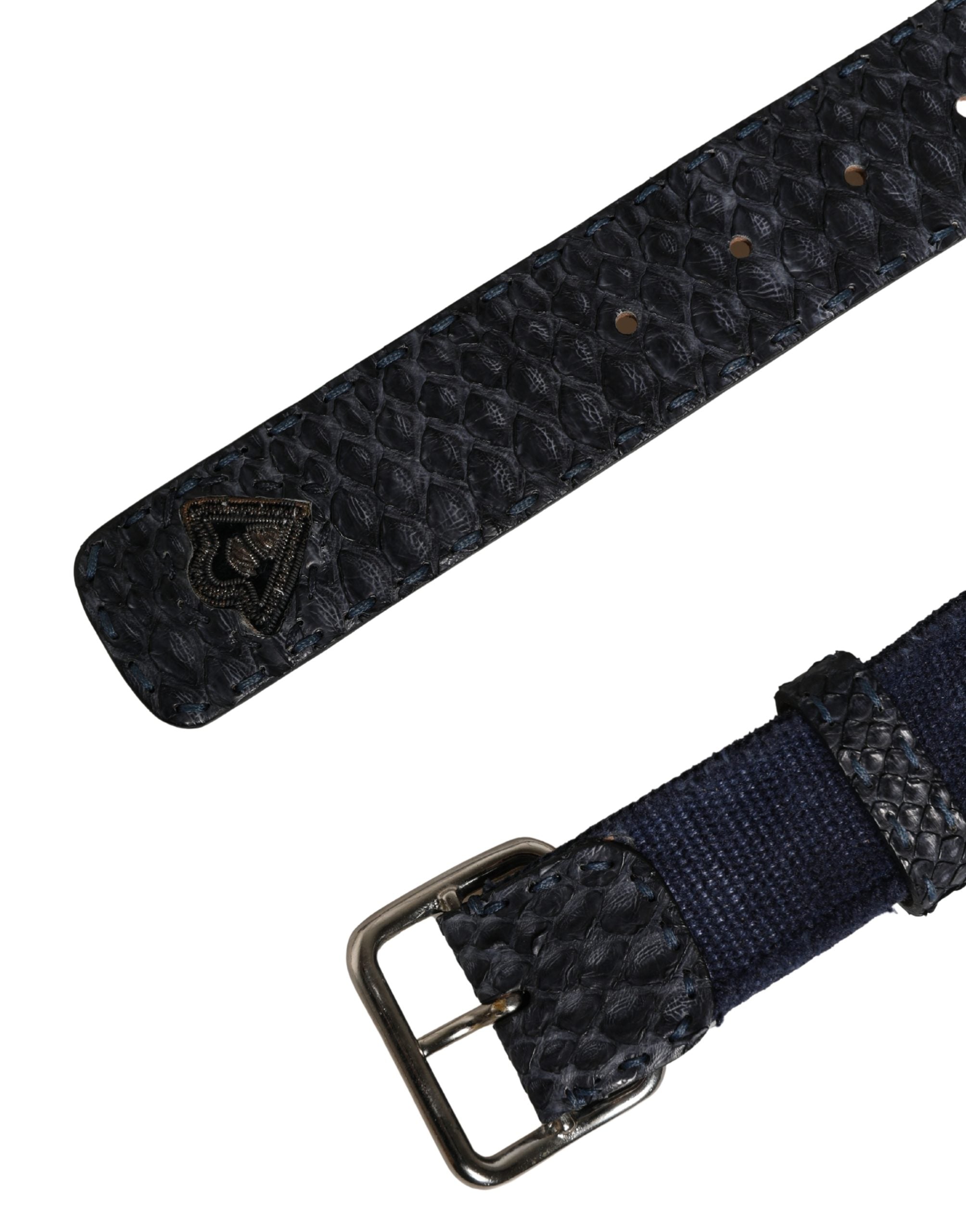 Ermanno Scervino Dark Blue Canvas Silver Metal Buckle Belt
