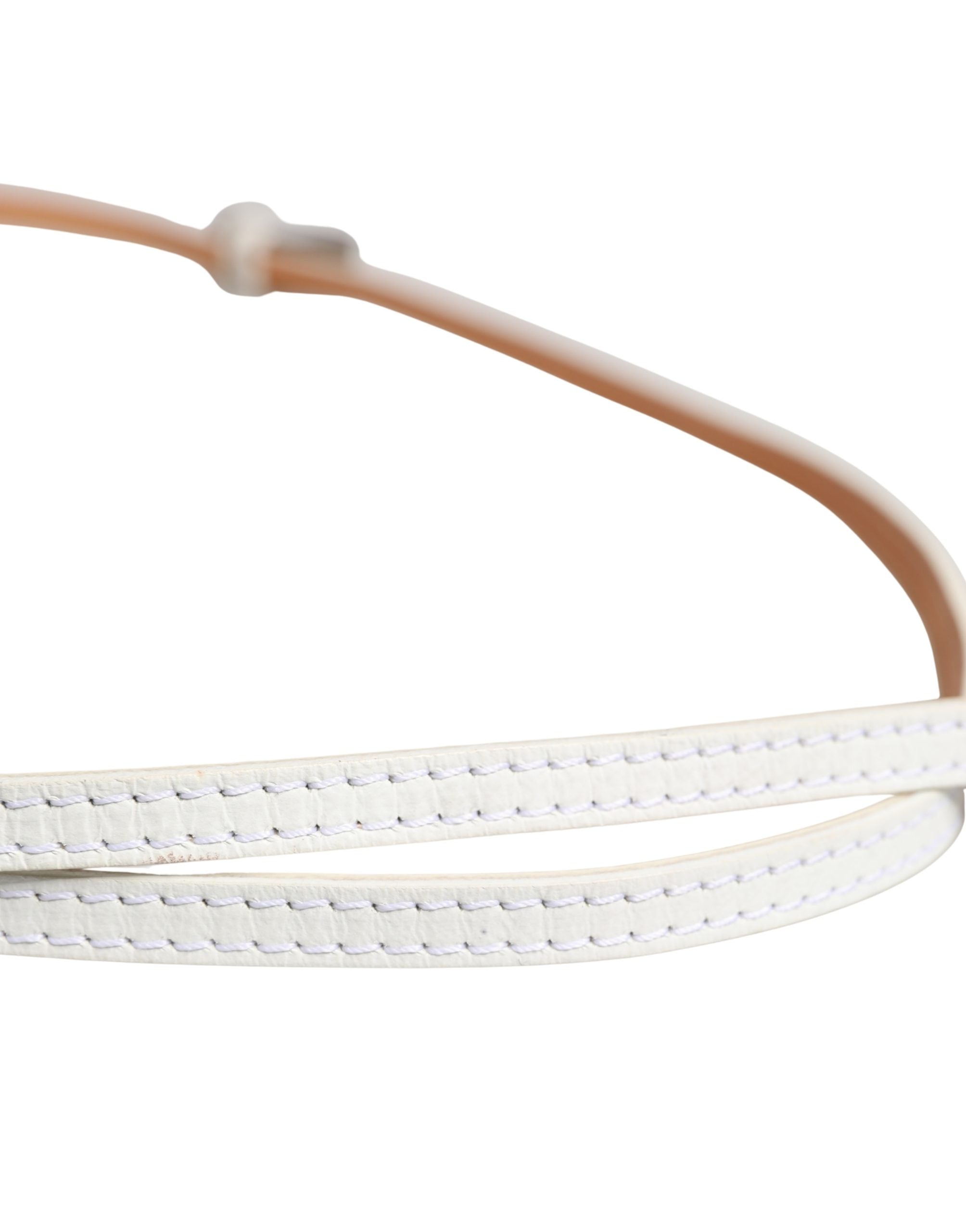 Ermanno Scervino White Leather Skinny Gold Metal Buckle Belt