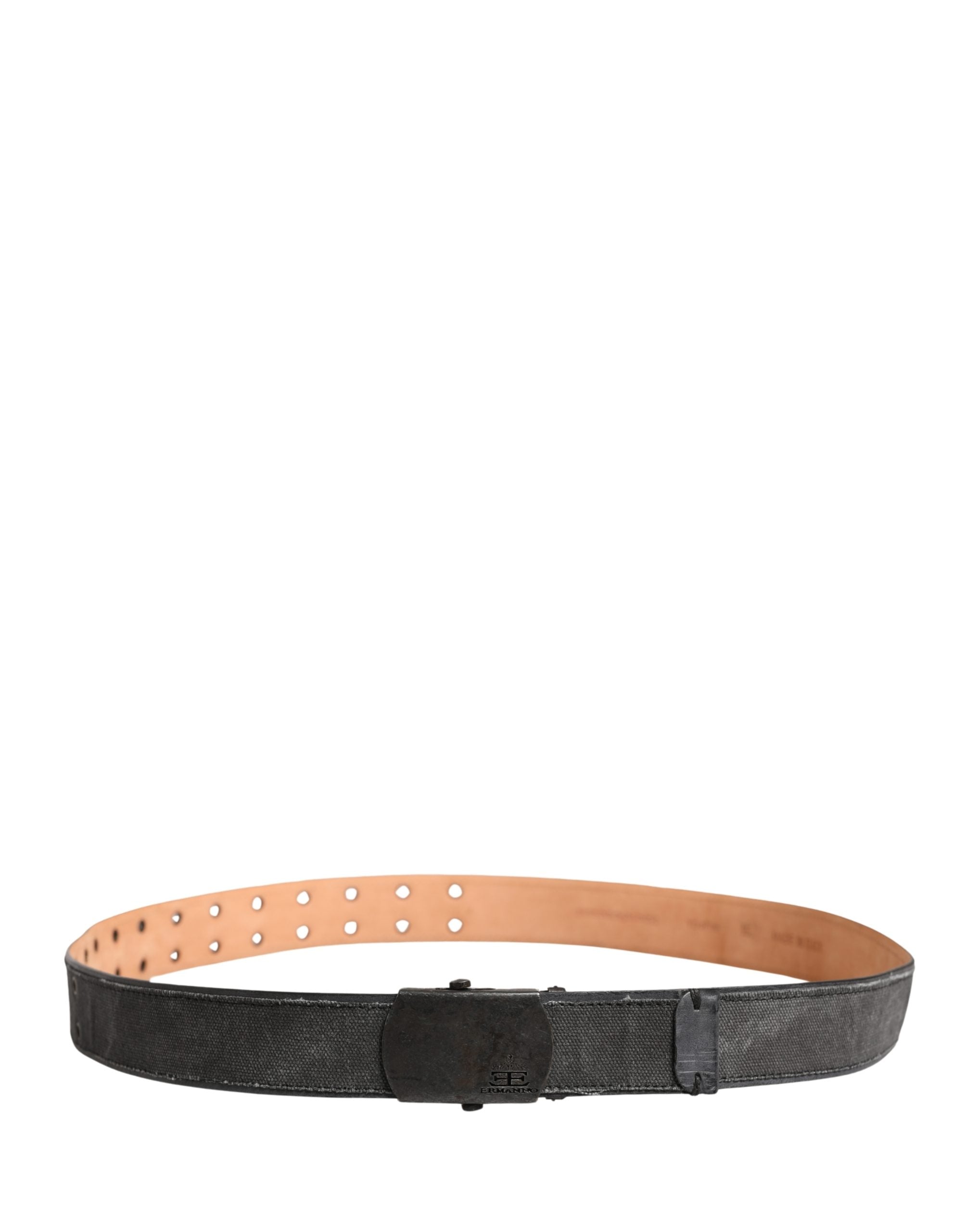 Ermanno Scervino Black Leather Cotton Logo Metal Buckle Belt