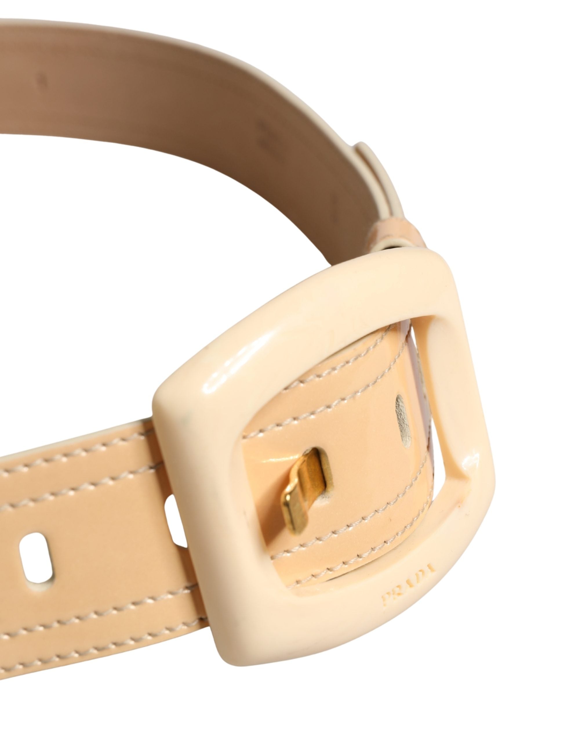 Prada Beige Leather Logo Wide Waist Women Square Buckle Belt