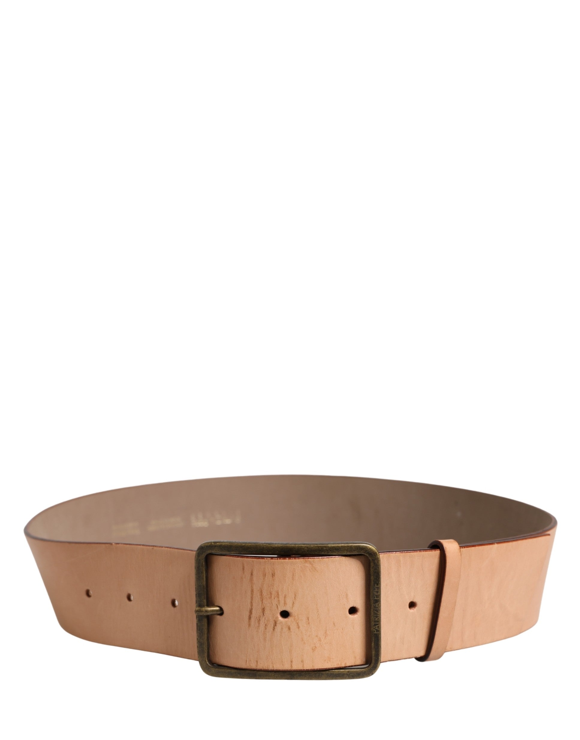 Patrizia Pepe Beige Genuine Leather Wide Waist Metal Buckle Belt