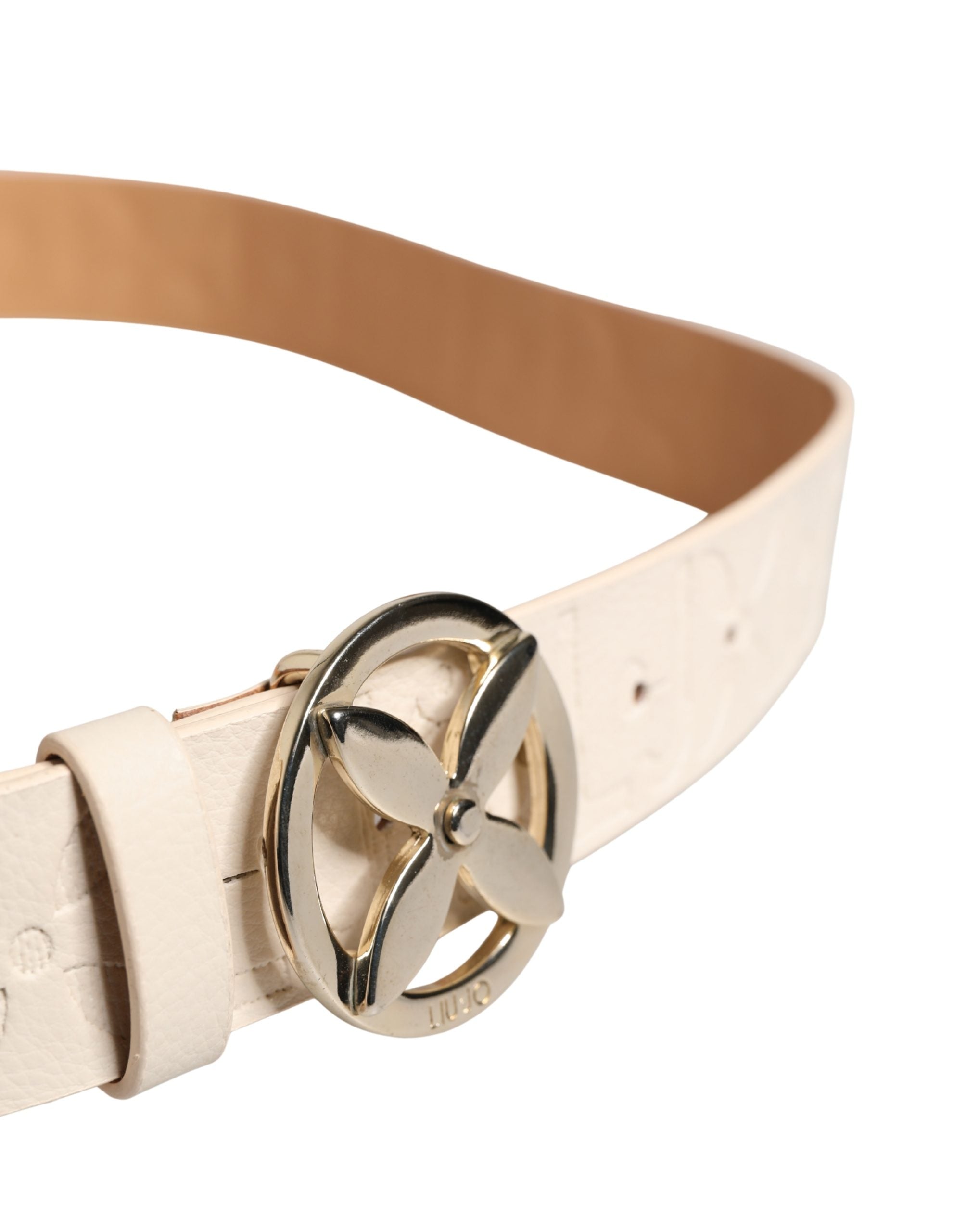 Liu Jo Beige Leather Wide Waist Silver Metal Buckle Waist Women Belt