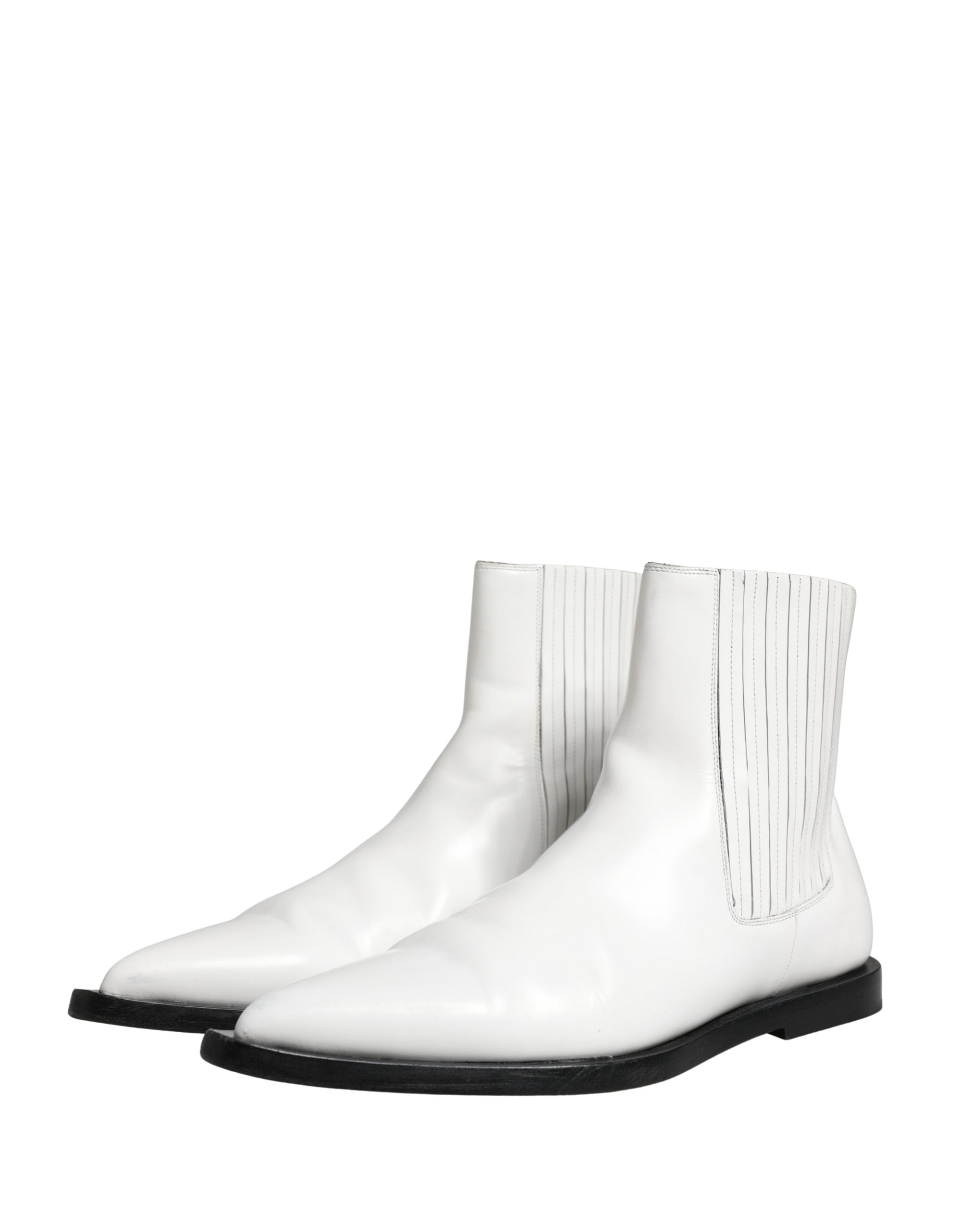 Dolce & Gabbana White Leather Chelsea SlipOn Ankle Boots Shoes