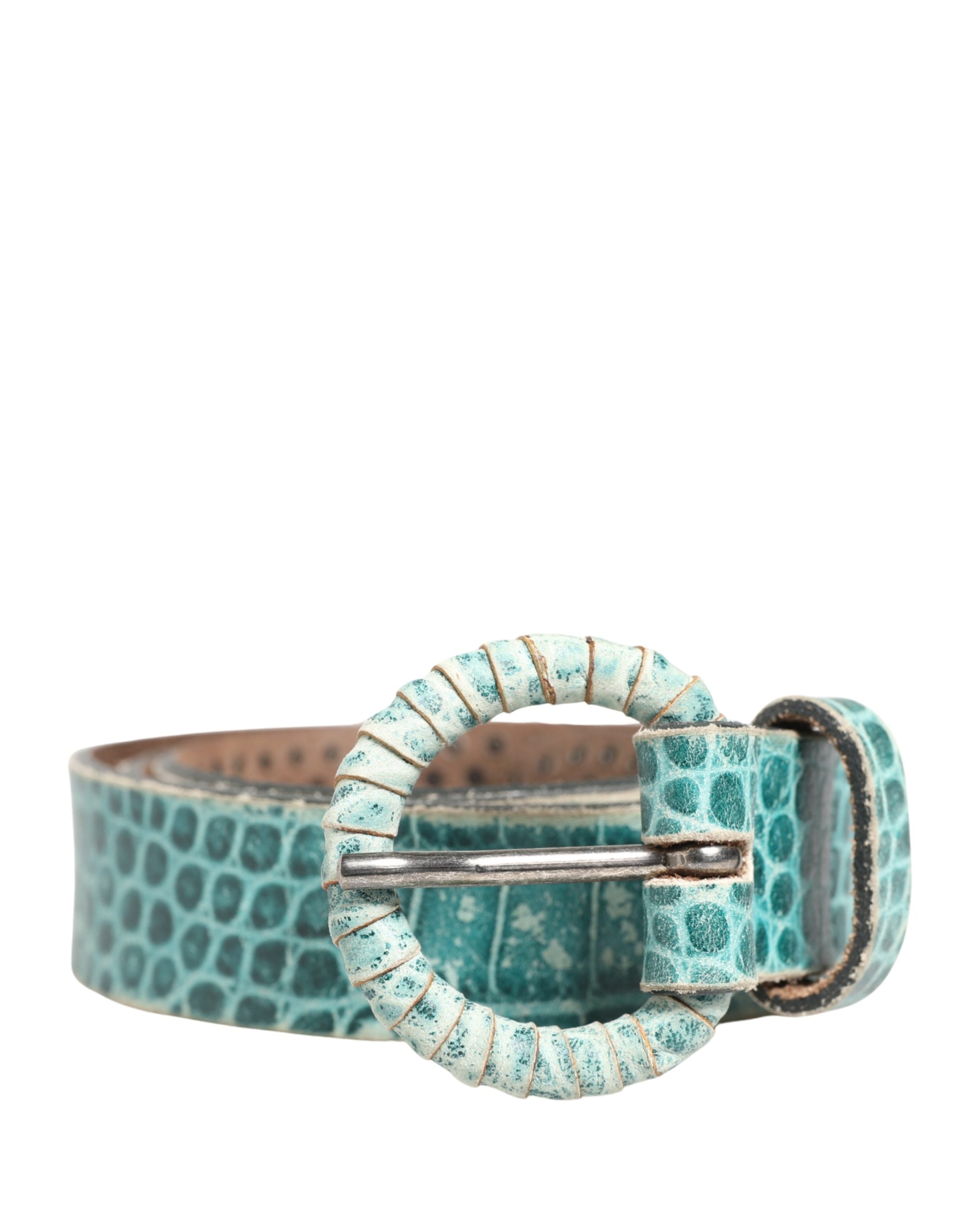 Scervino Street Women Green Leather Croco Print Studded Belt
