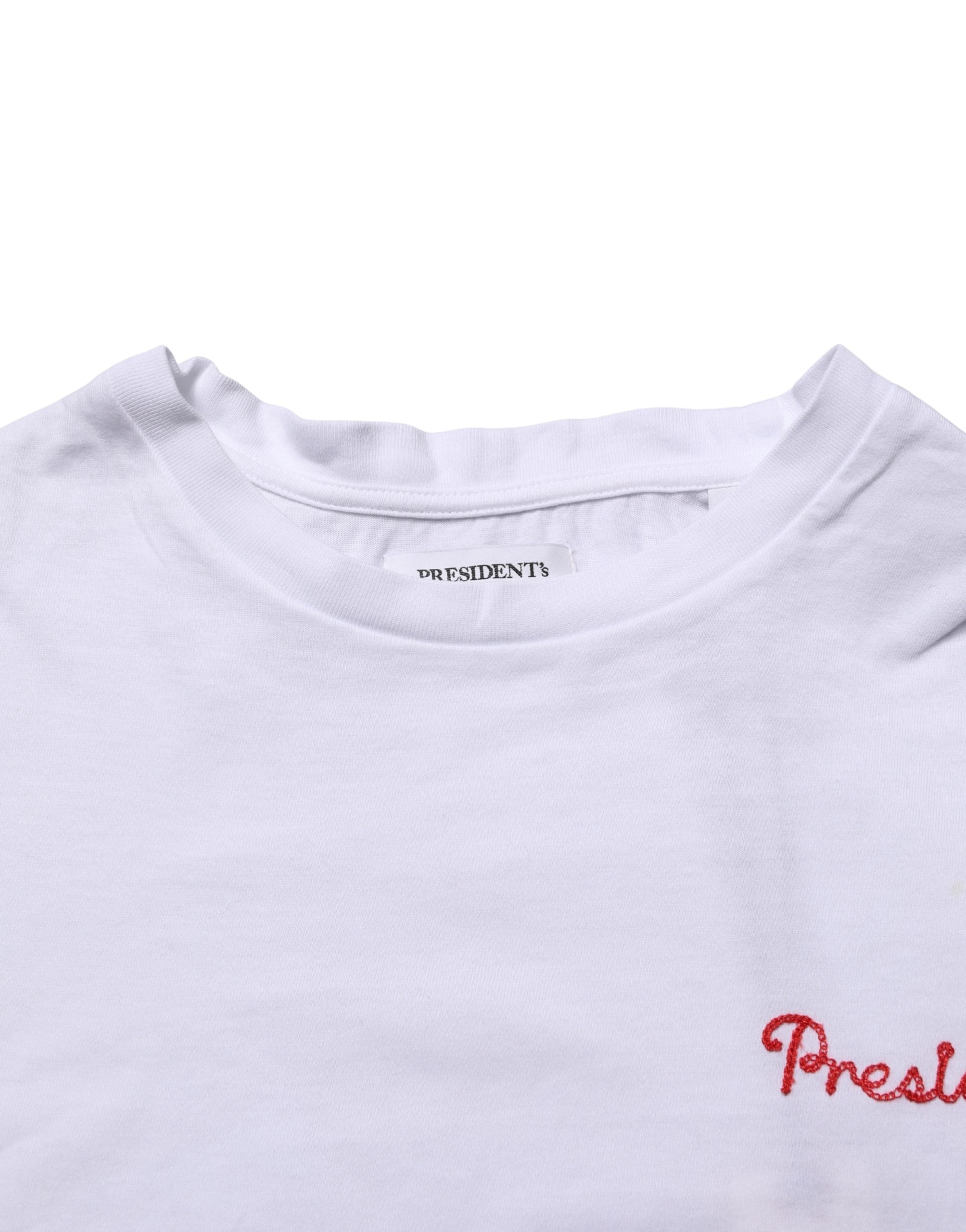 President's White Logo Embroidery Cotton Men Crew Neck T-shirt