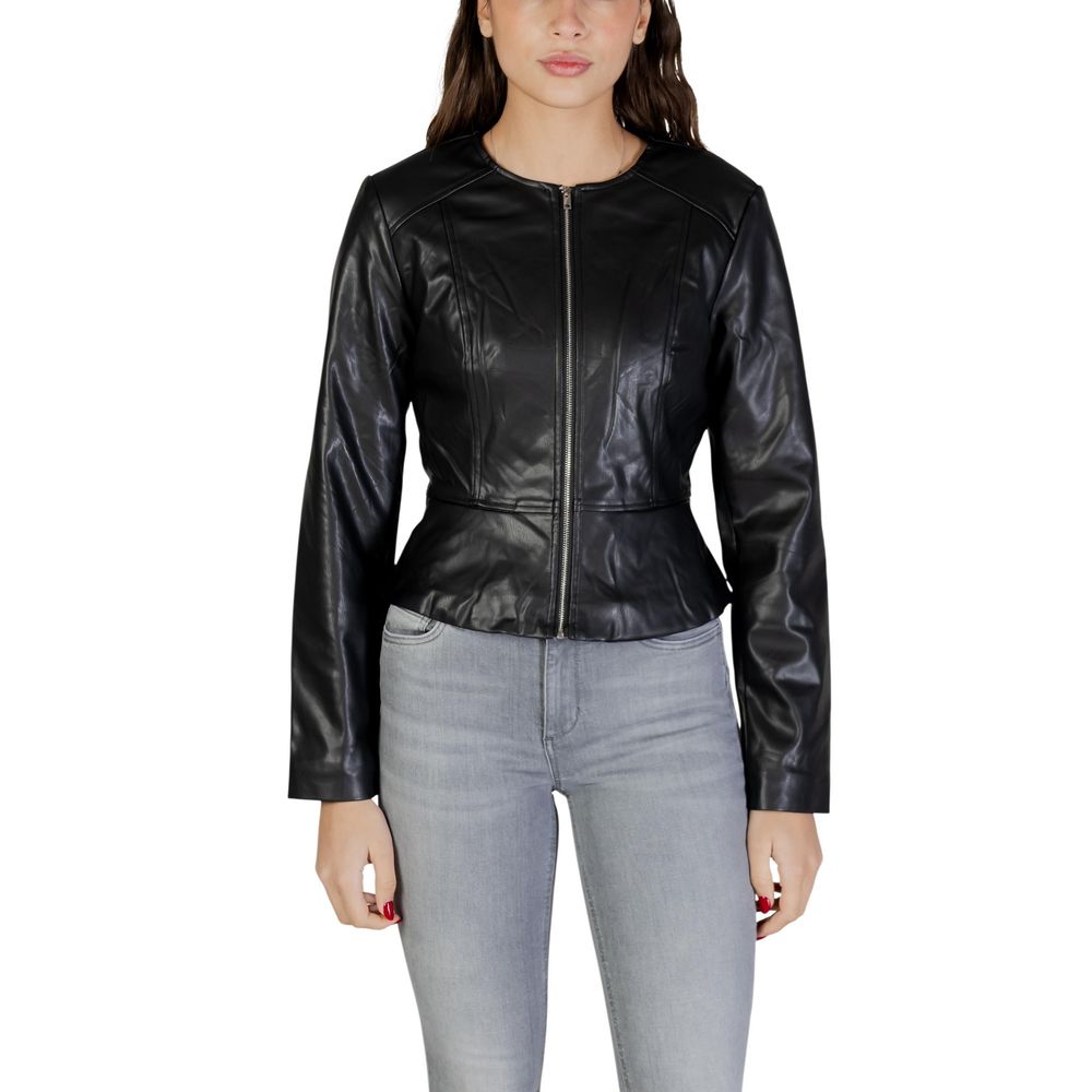 Jacqueline De Yong Black Polyester Leather Jacket