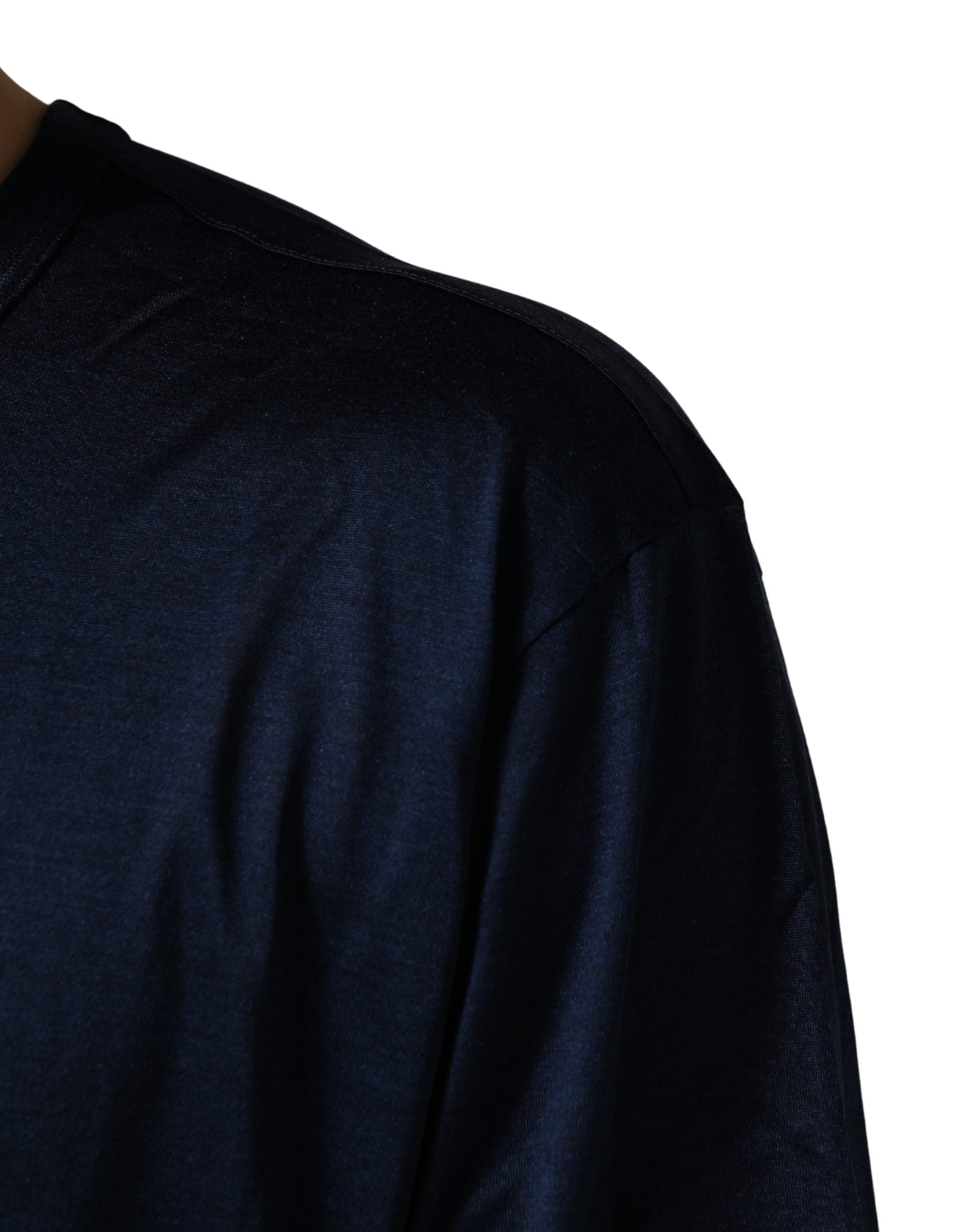 Dolce & Gabbana Dark Blue Silk Short Sleeve CrewNeck T-shirt
