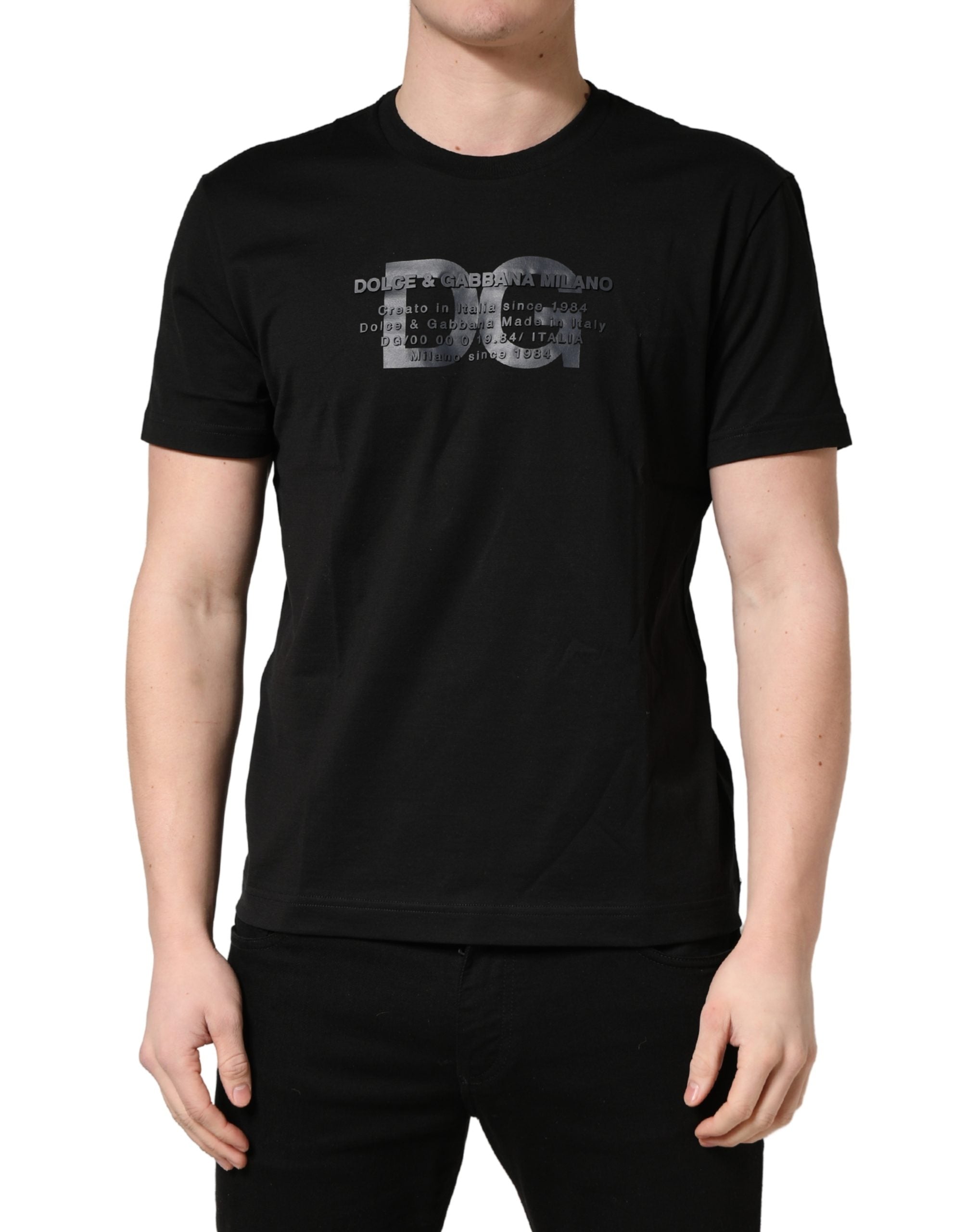 Dolce & Gabbana Black Logo DG Print Cotton Crew Neck T-shirt