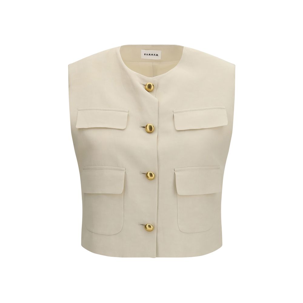 P.A.R.O.S.H. Beige Viscose Sleeveless Jacket