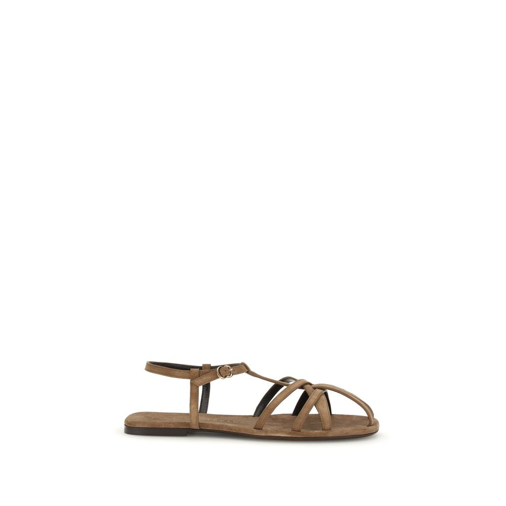Herbert Levine Brown Calf Leather Bos Taurus Flat Sandals