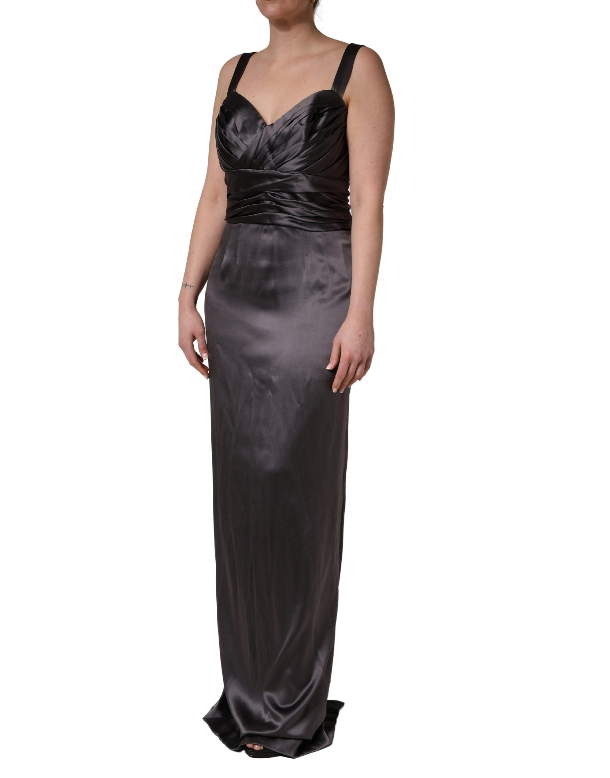 Dolce & Gabbana Black Satin Sleeveless Sweetheart Dress