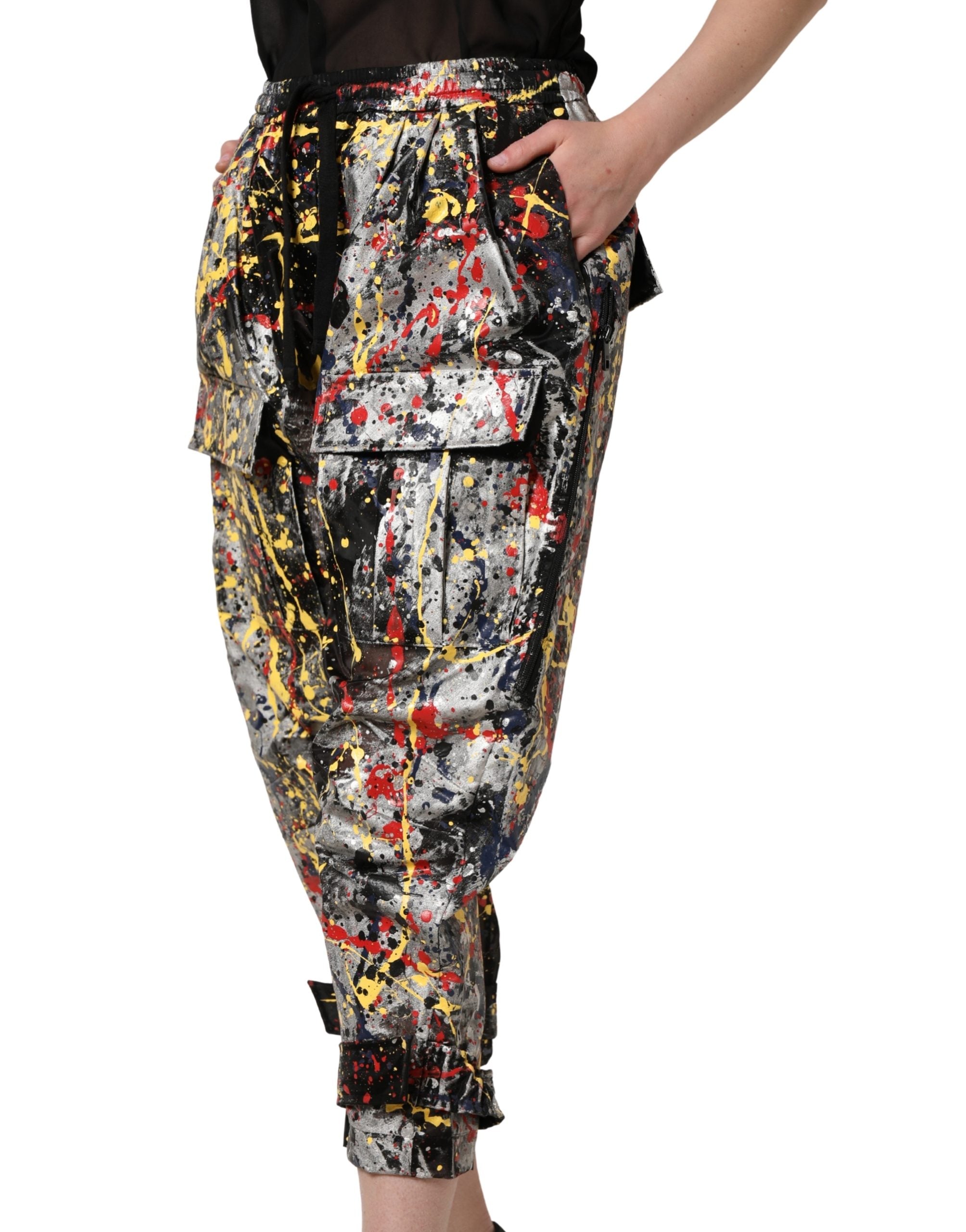 Dolce & Gabbana Black ColorSplash Effect Cargo Cropped Pants