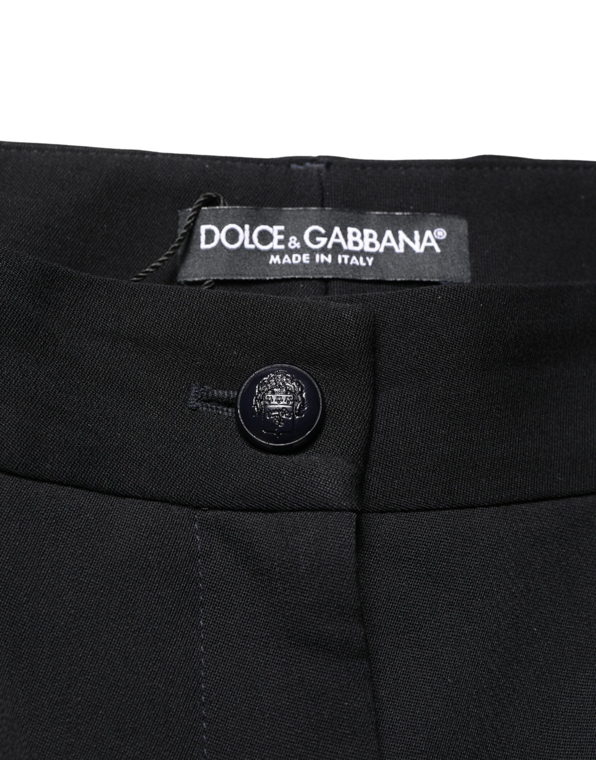 Dolce & Gabbana Black Wool High Waist Cropped Tapered Pants