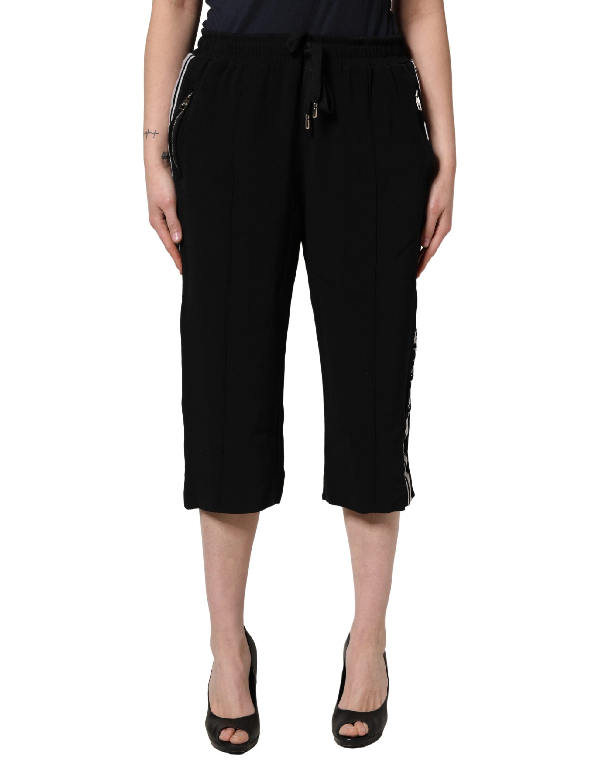 Dolce & Gabbana Black Viscose Mid Waist Cropped Women Pants