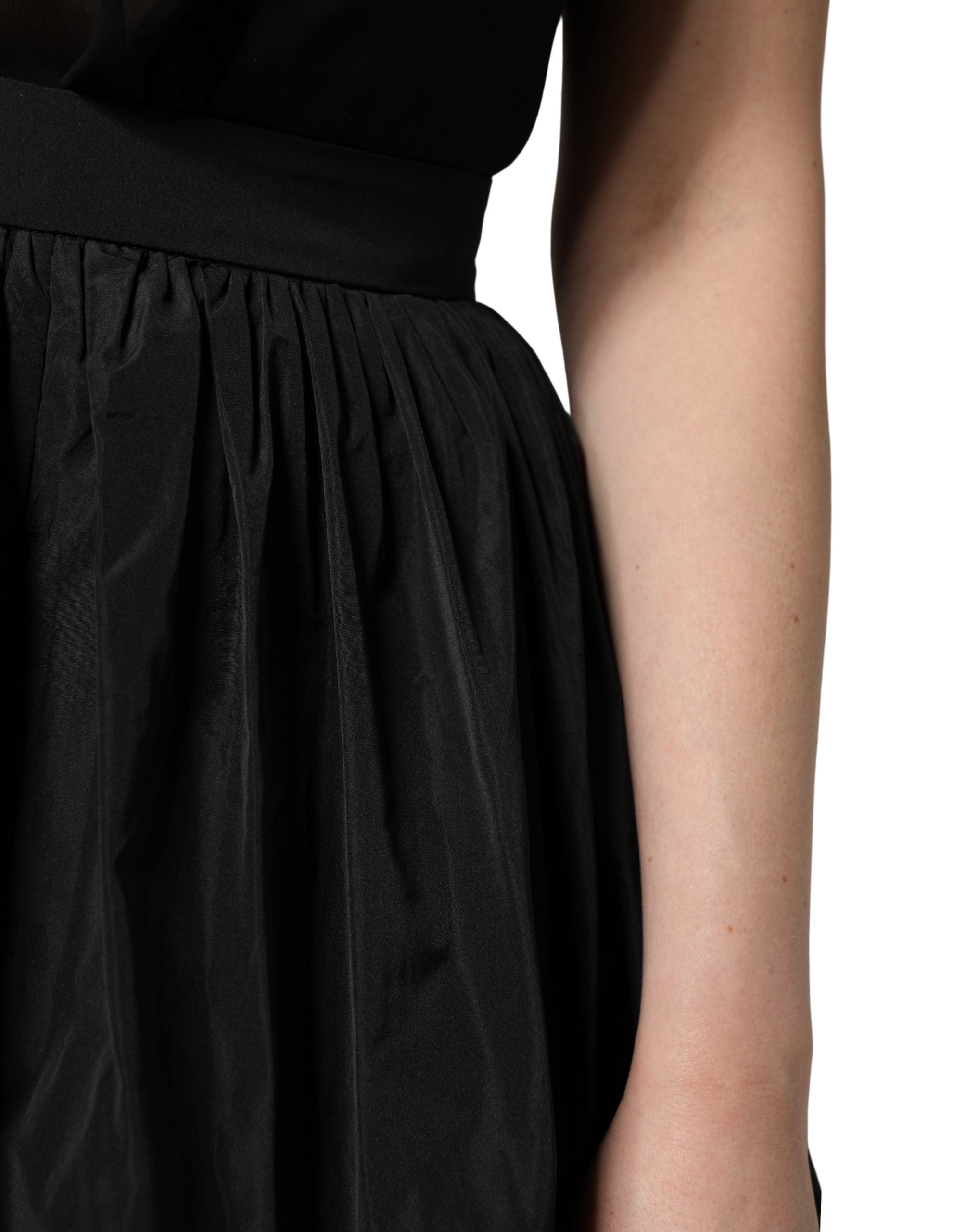 MSGM Black High Waist Pleated A-line Long Maxi Women Skirt