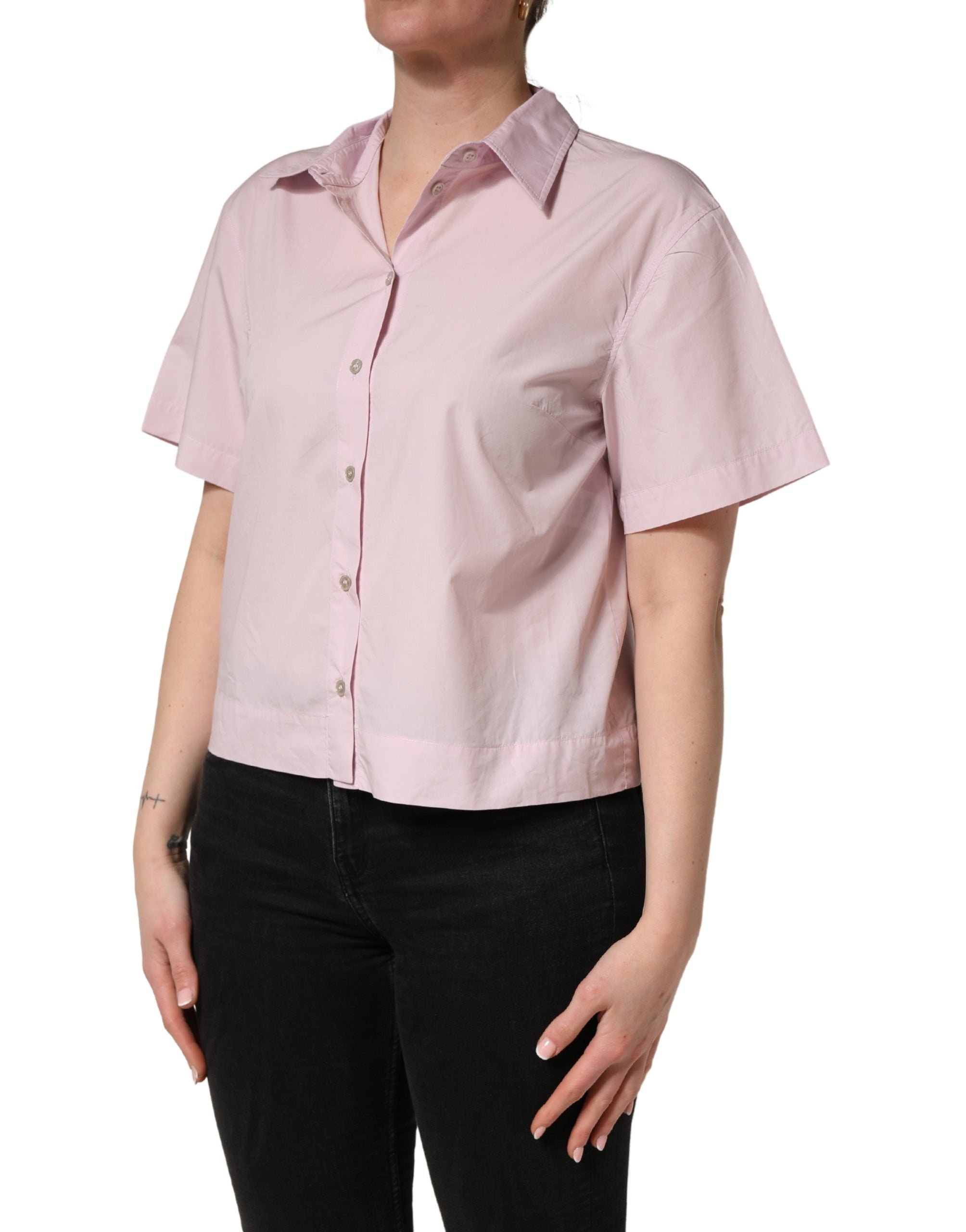 Dolce & Gabbana LightPink Cotton Collared Buttoned Blouse  Top