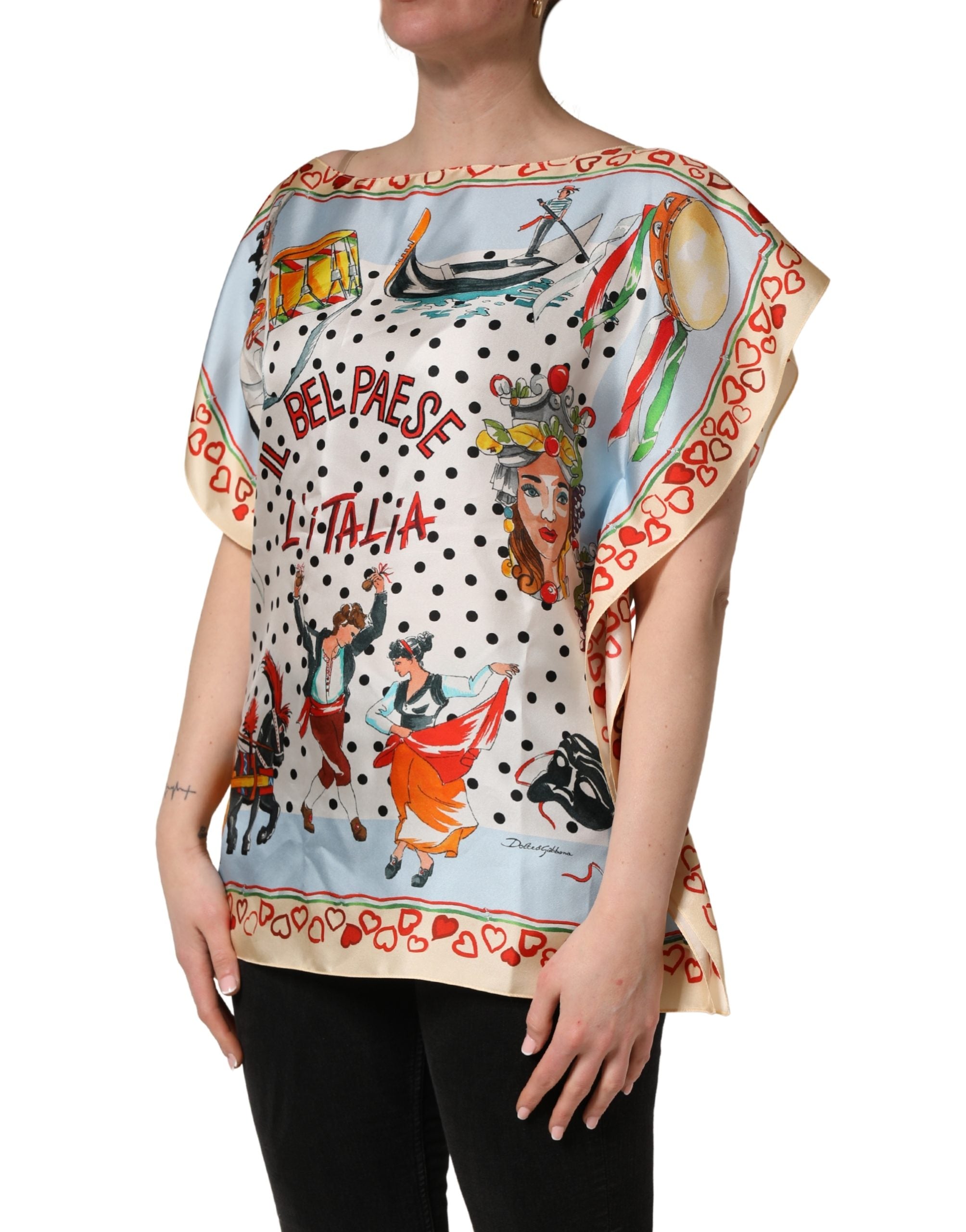 Dolce & Gabbana Multicolor Italy Scenes Graphic Silk Top