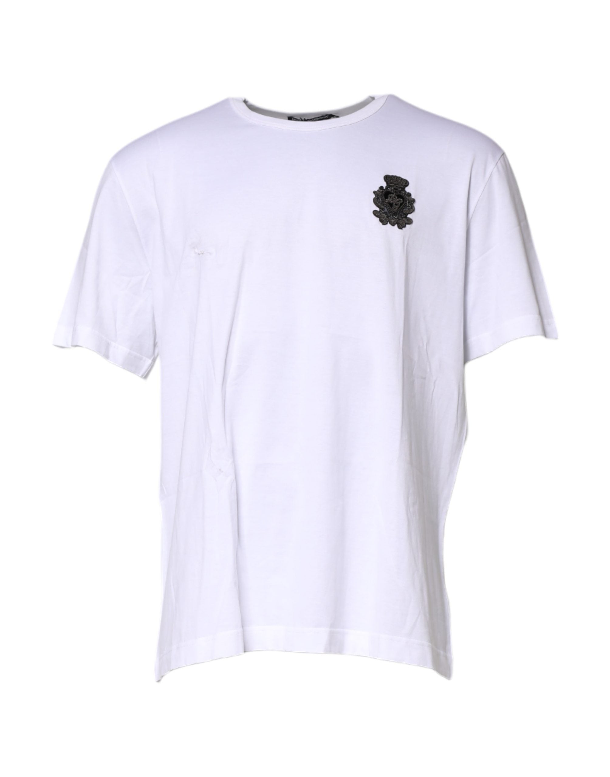 Dolce & Gabbana White Cotton DG Logo Embroidery Men T-shirt
