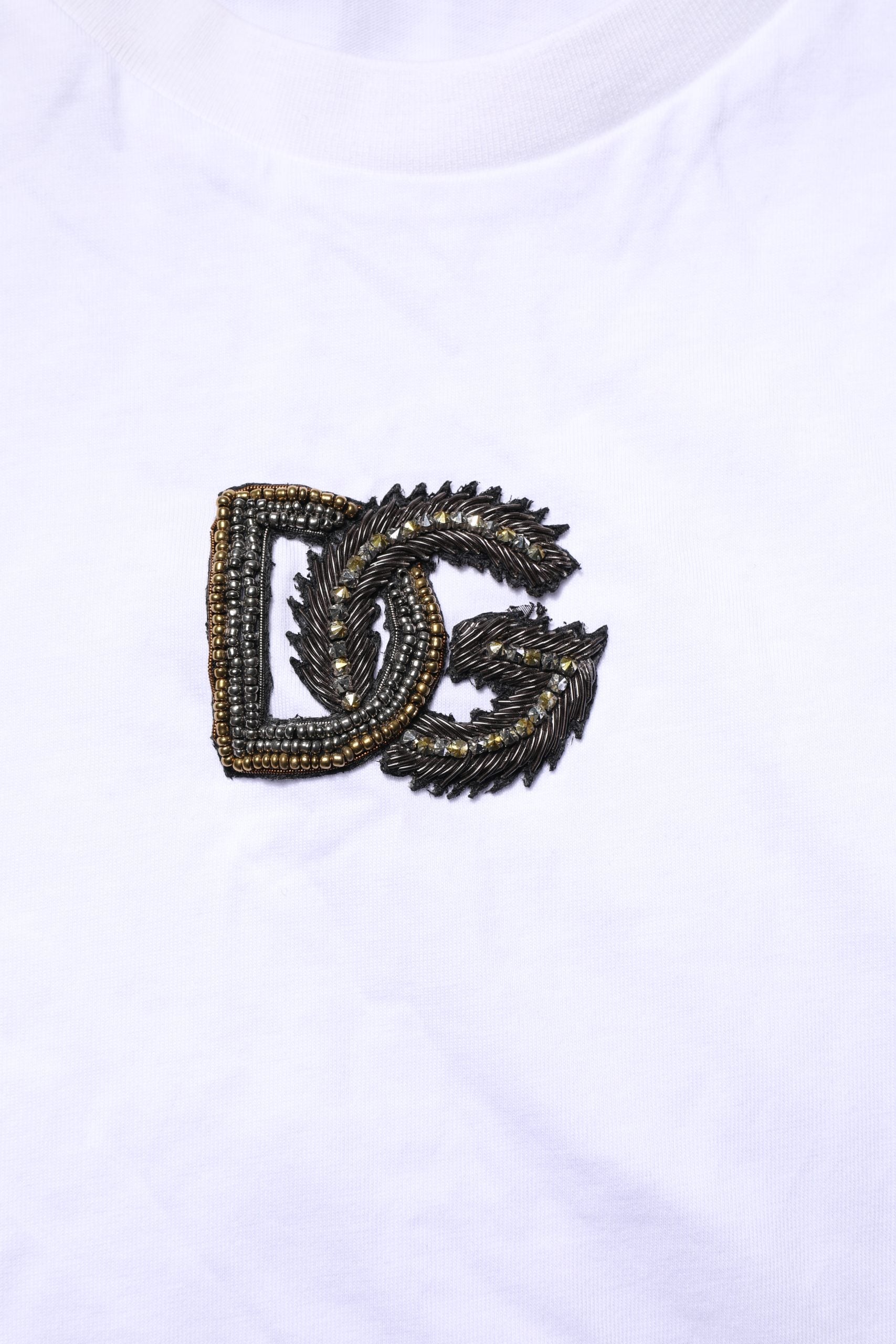Dolce & Gabbana White Cotton DG Logo Embroidery Men  T-shirt