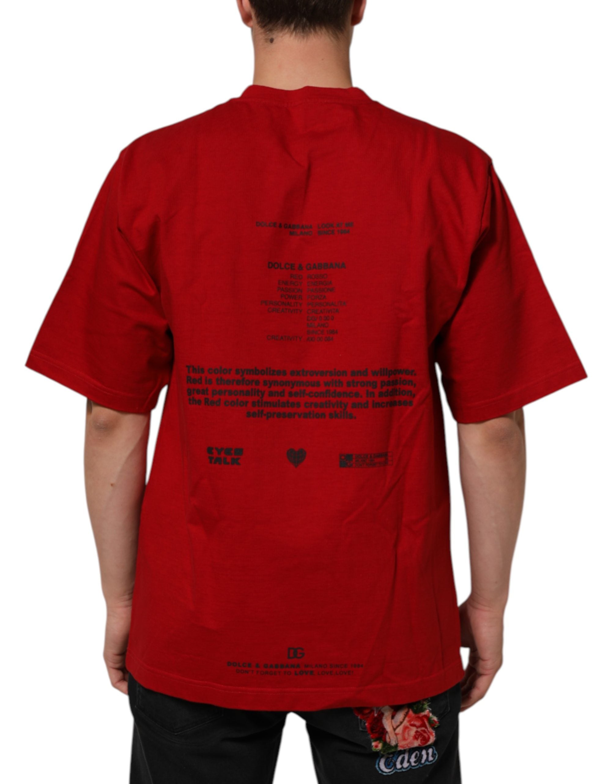 Dolce & Gabbana Red DG Eye Print Cotton Crew Neck T-shirt