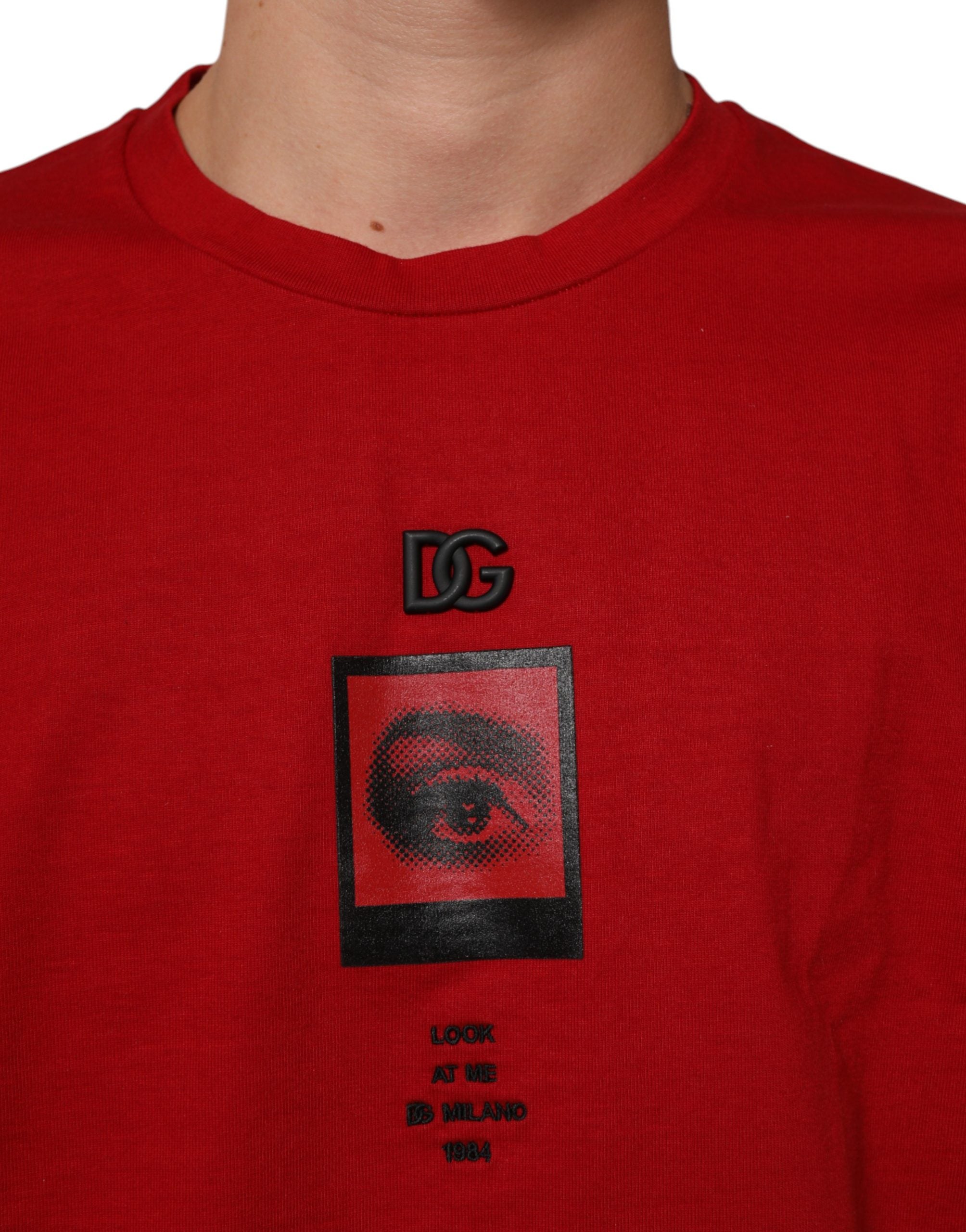 Dolce & Gabbana Red DG Eye Print Cotton Crew Neck T-shirt